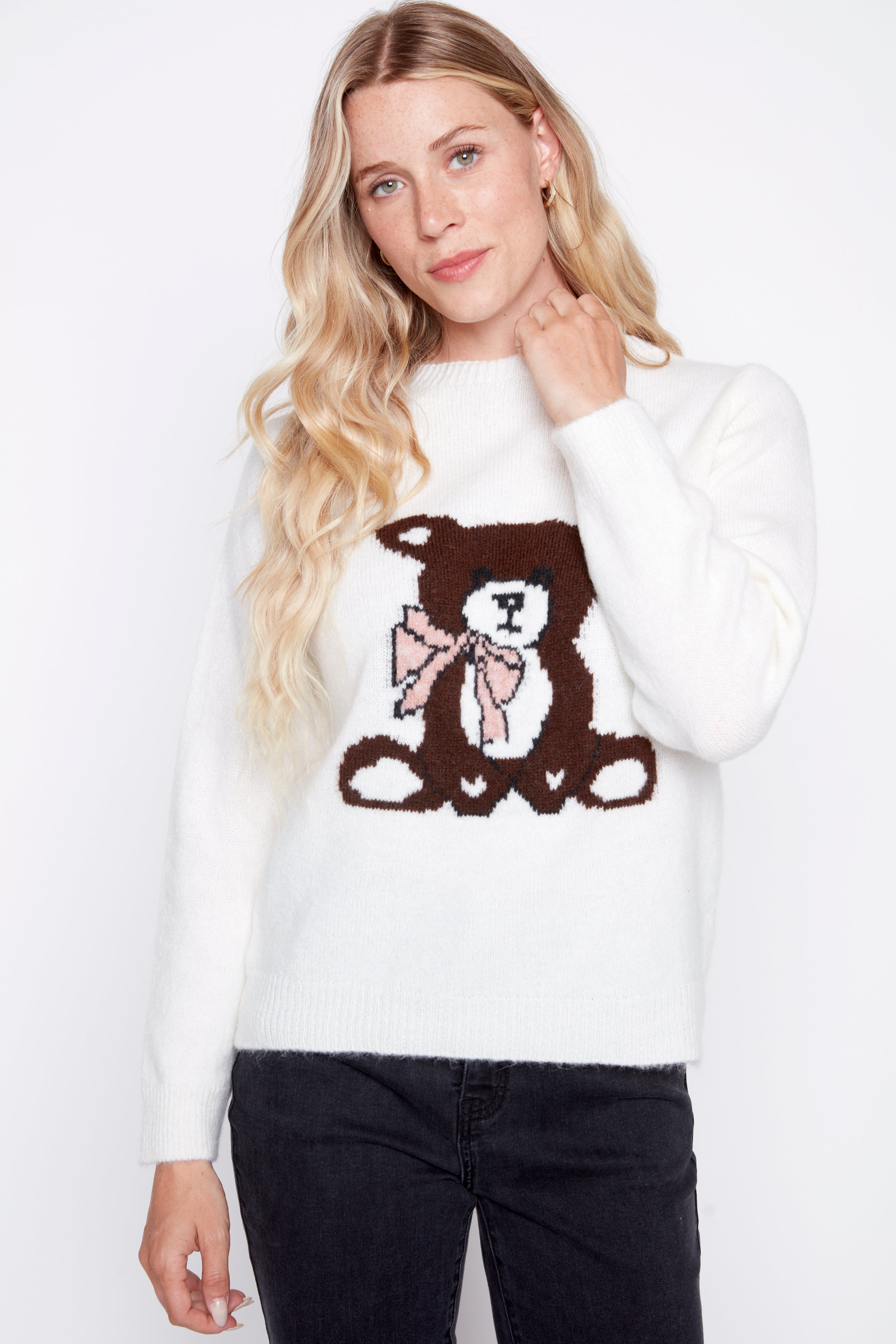 Bear design wool blend sweater