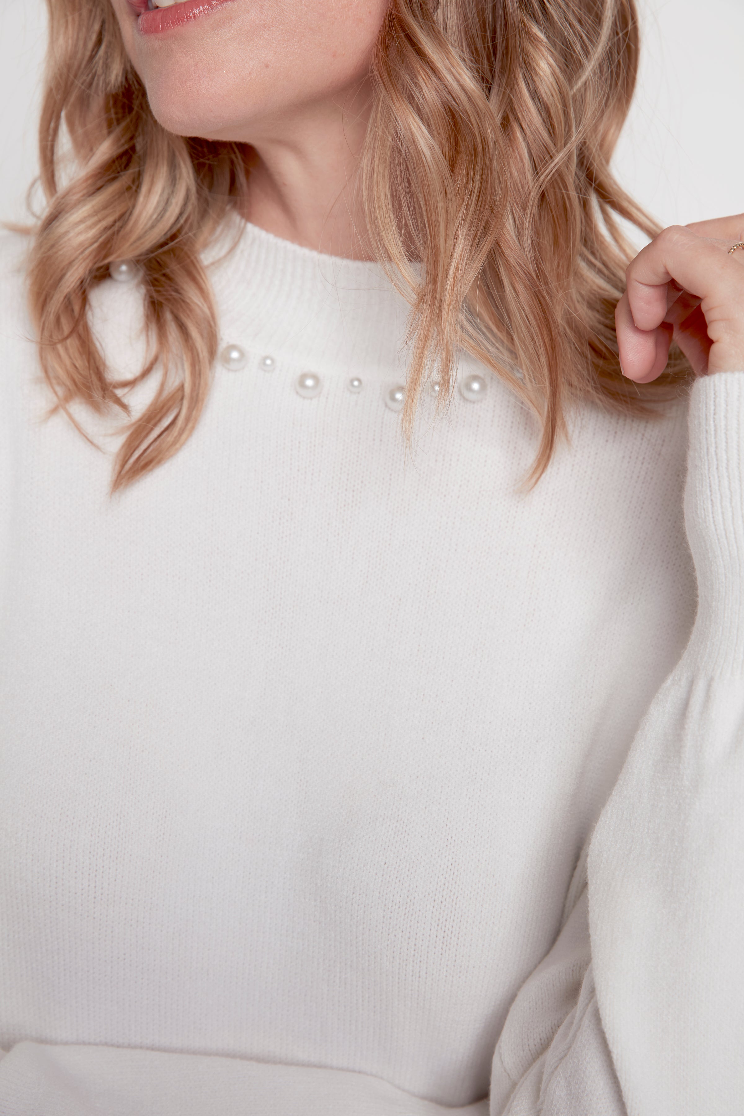 Pearl detail solid sweater