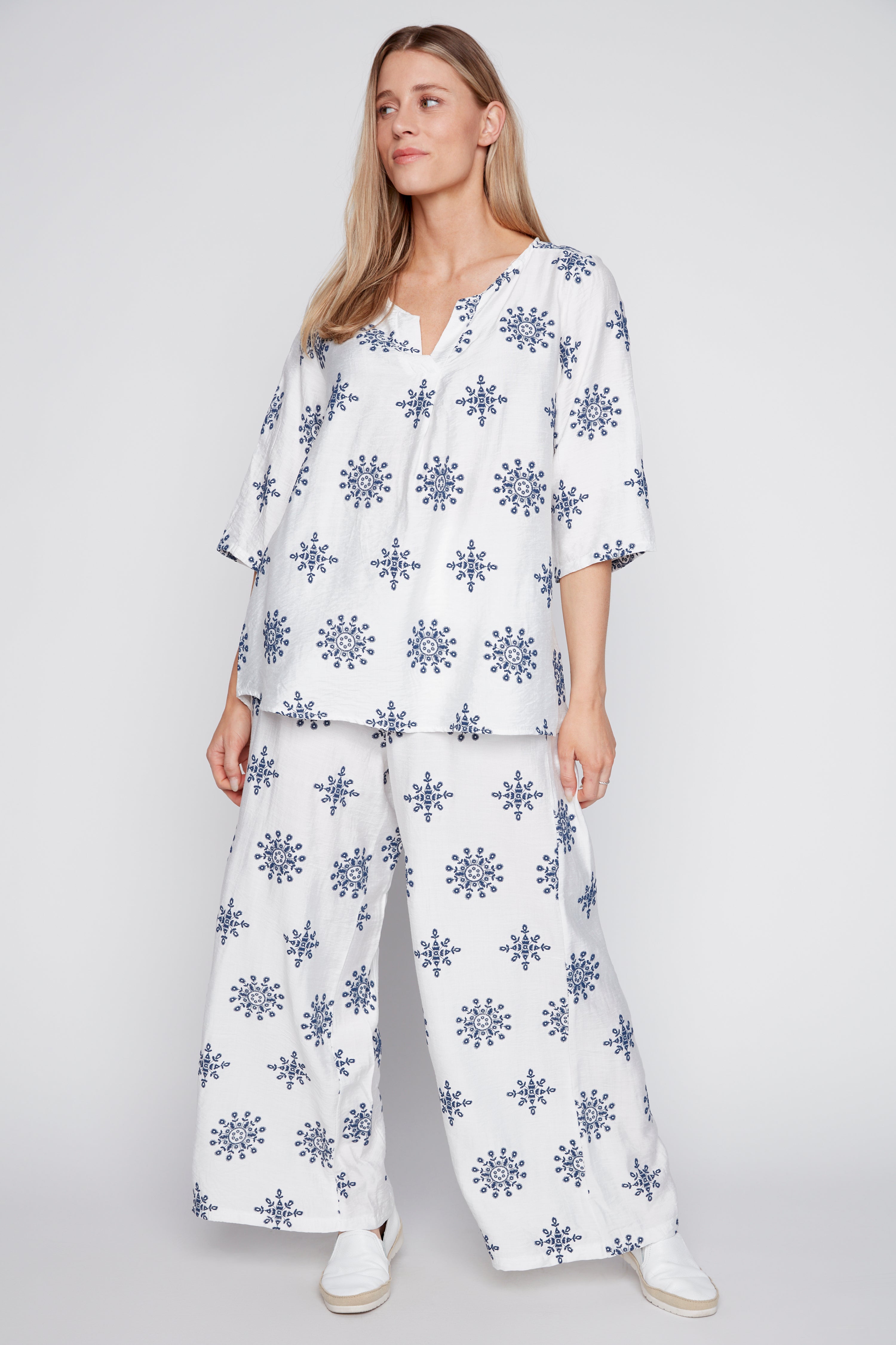 Printed V-neck top