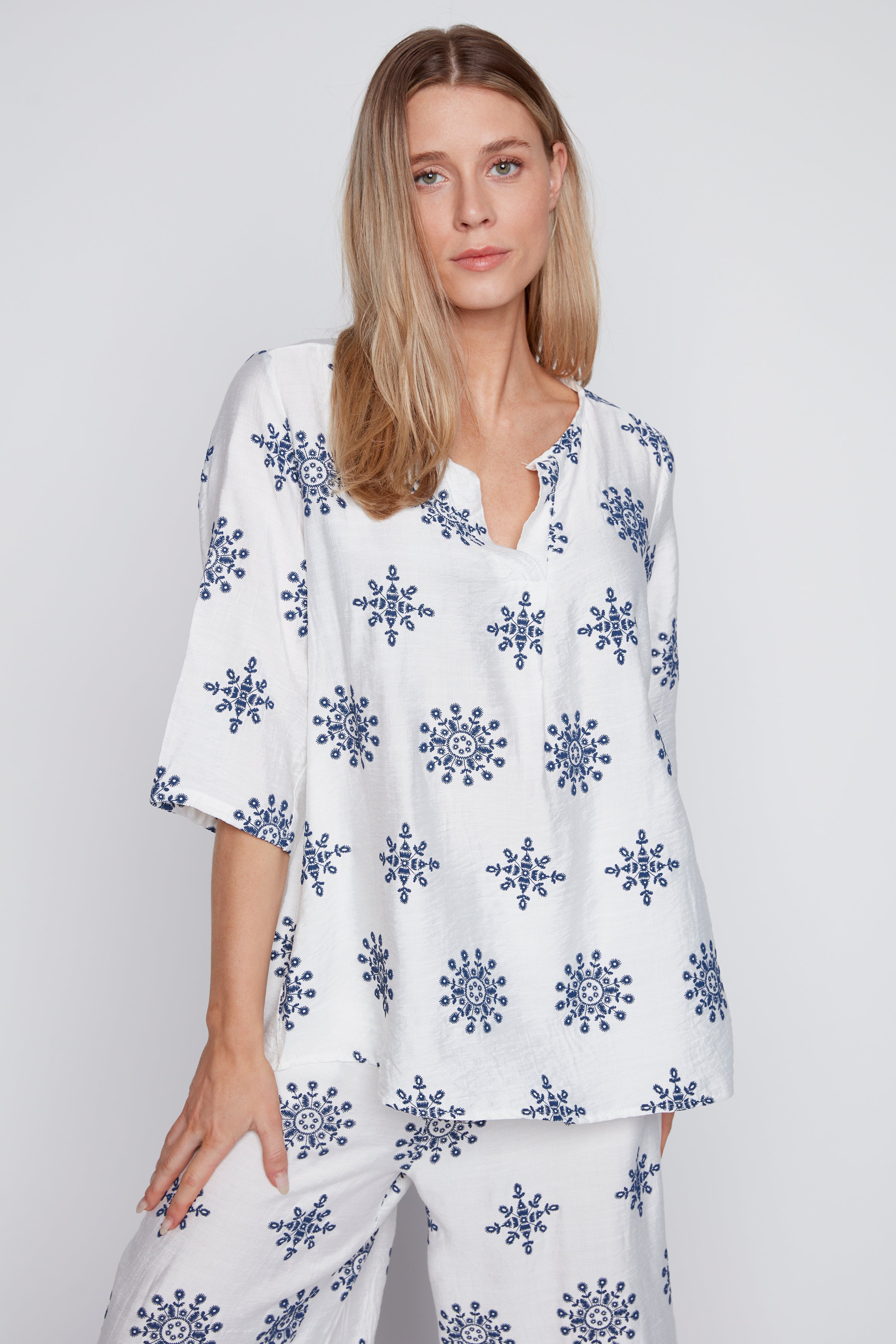 Printed V-neck top