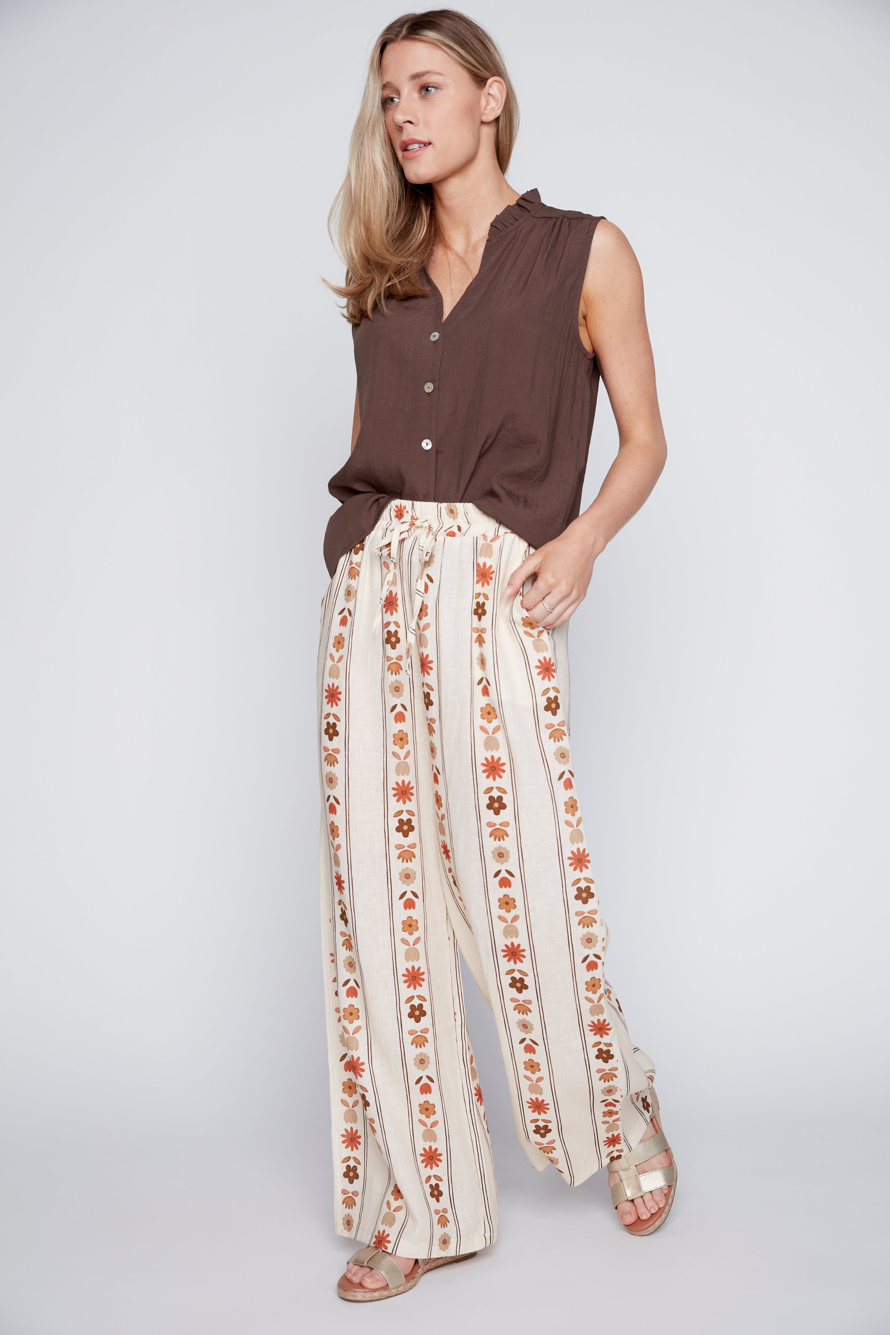 Printed linen palazzo pant