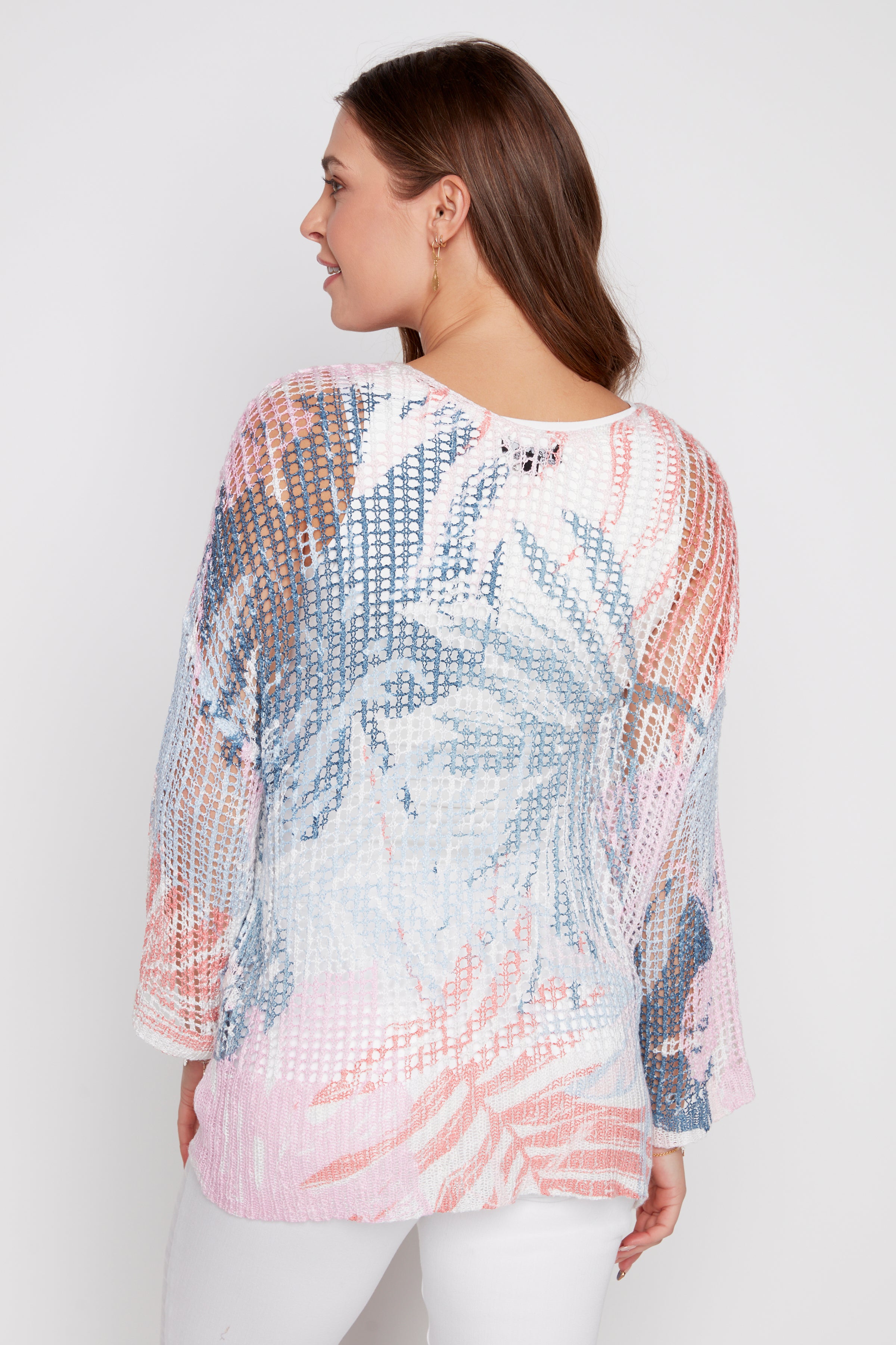 Tropical design fishnet sweater