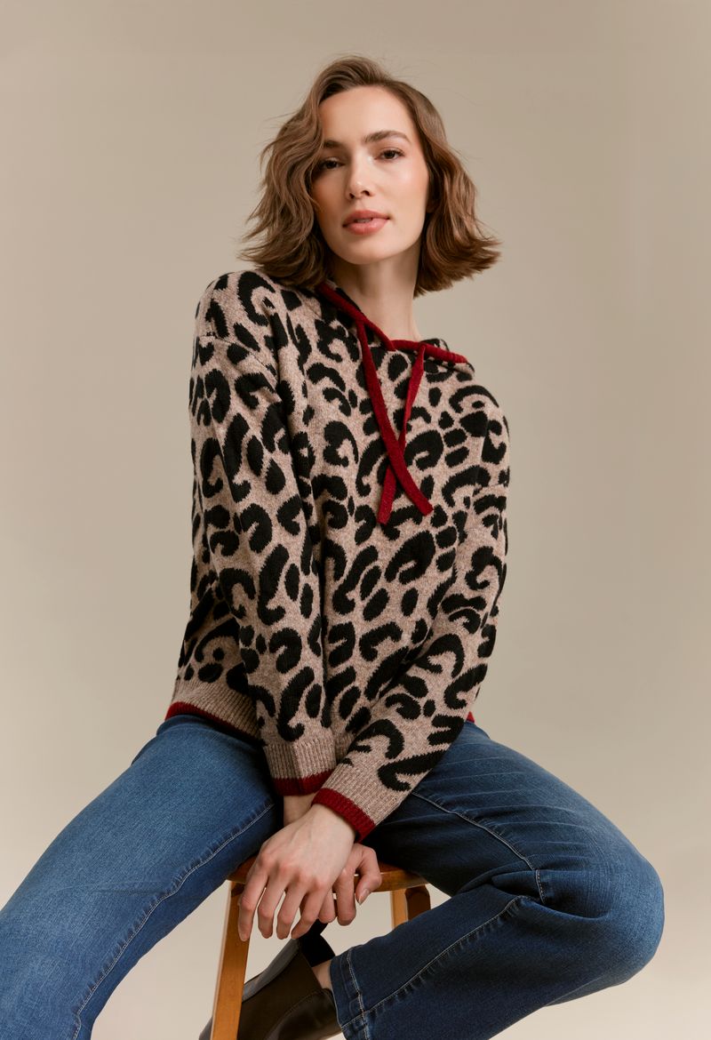 Leopard print hooded sweater