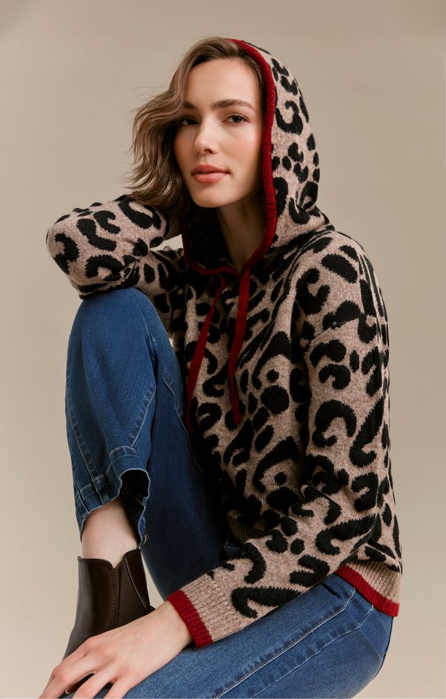 Leopard print hooded sweater
