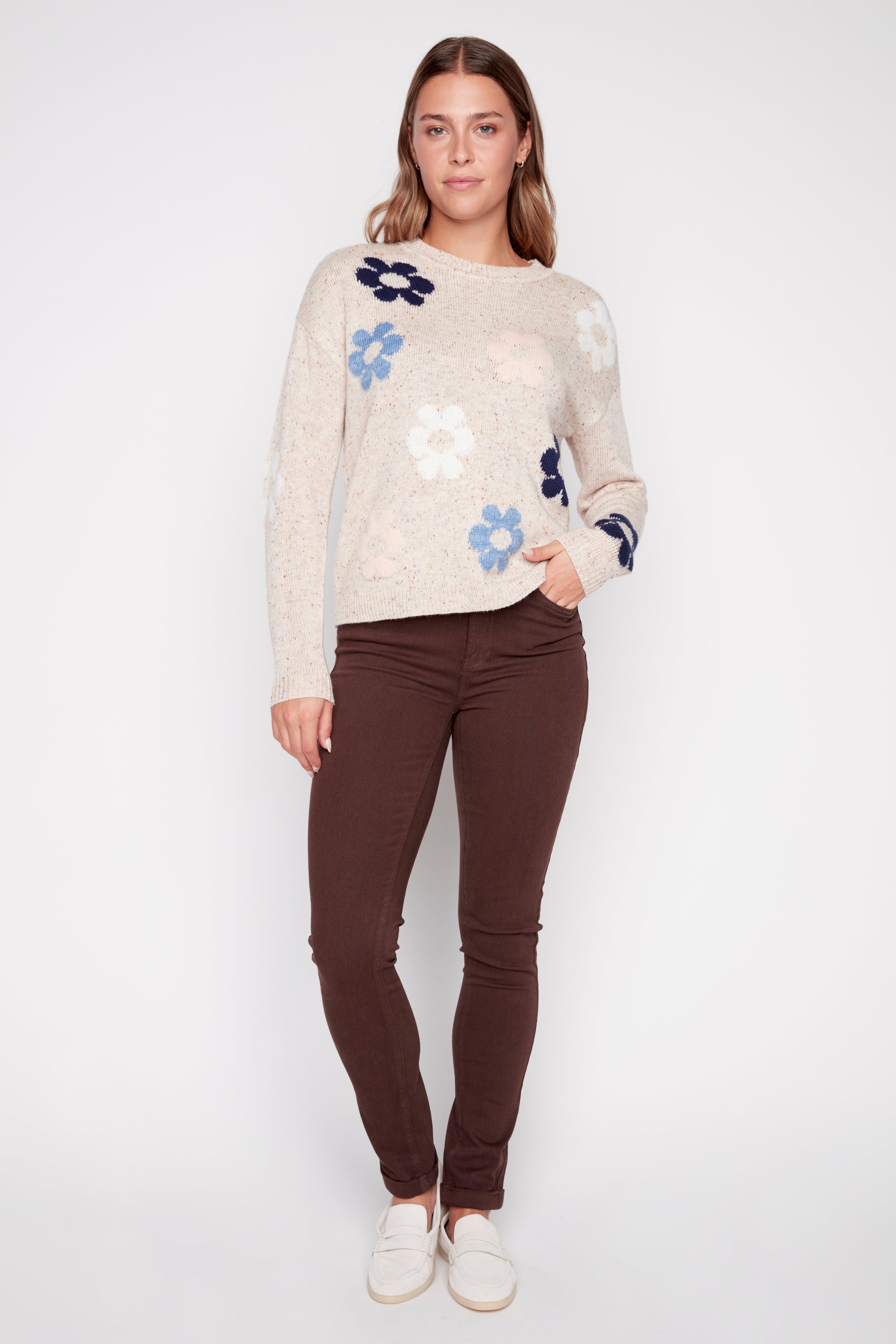 Floral melange sweater