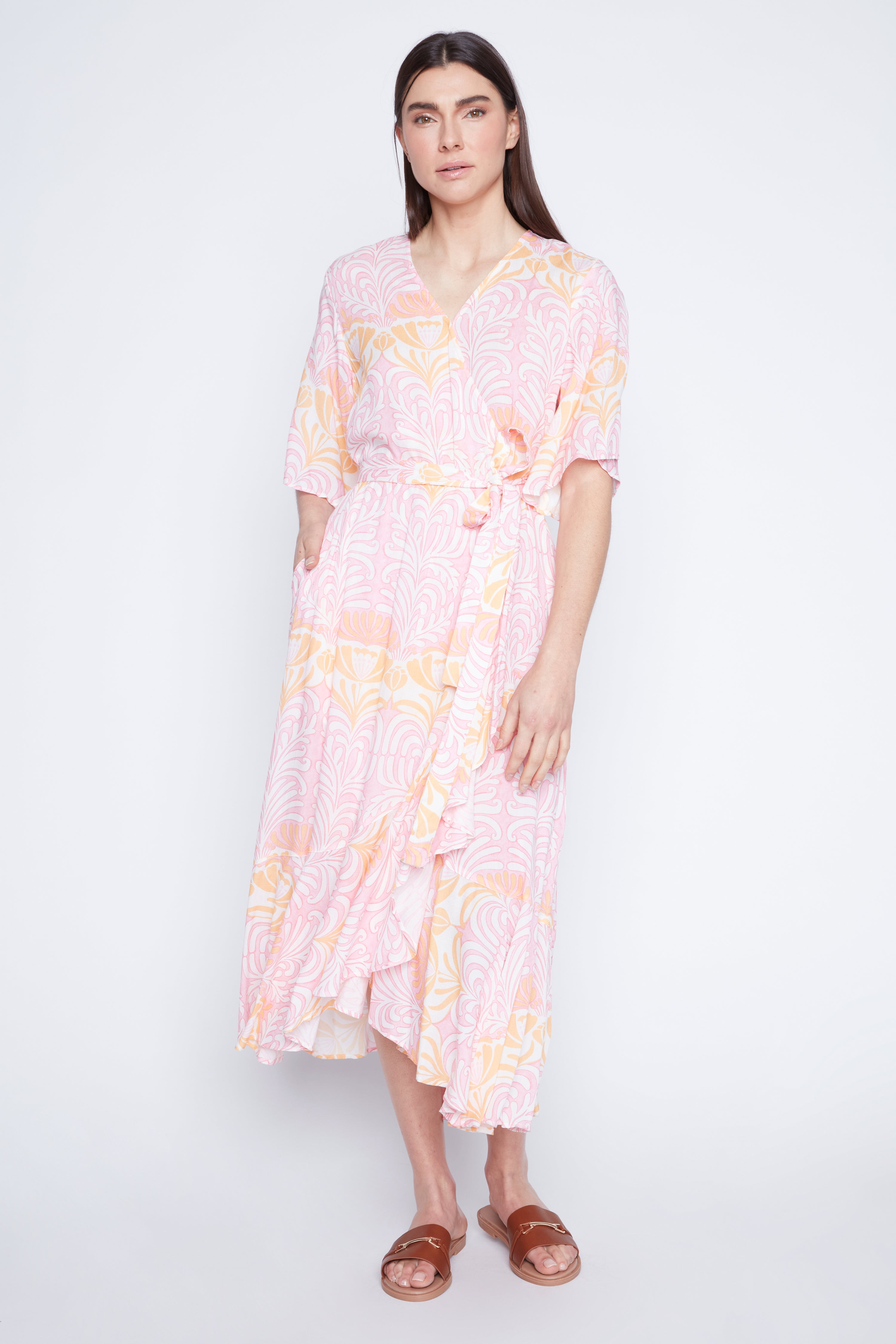 Faux wrap ruffle dress