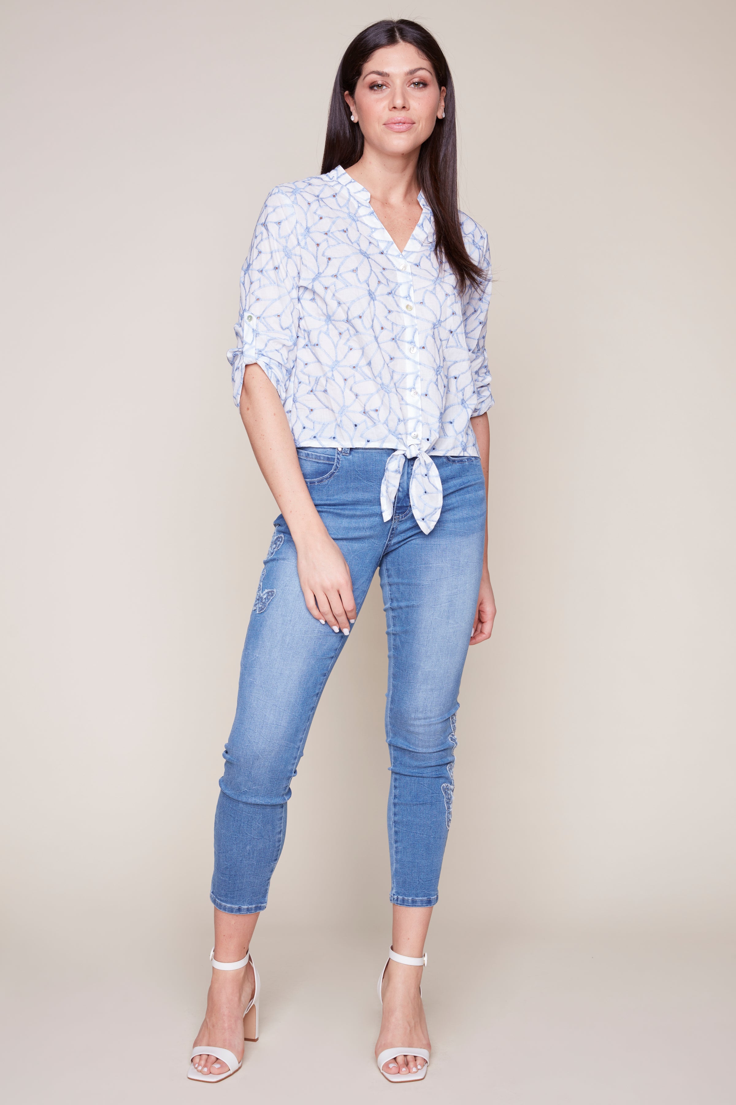 Floral knot front blouse