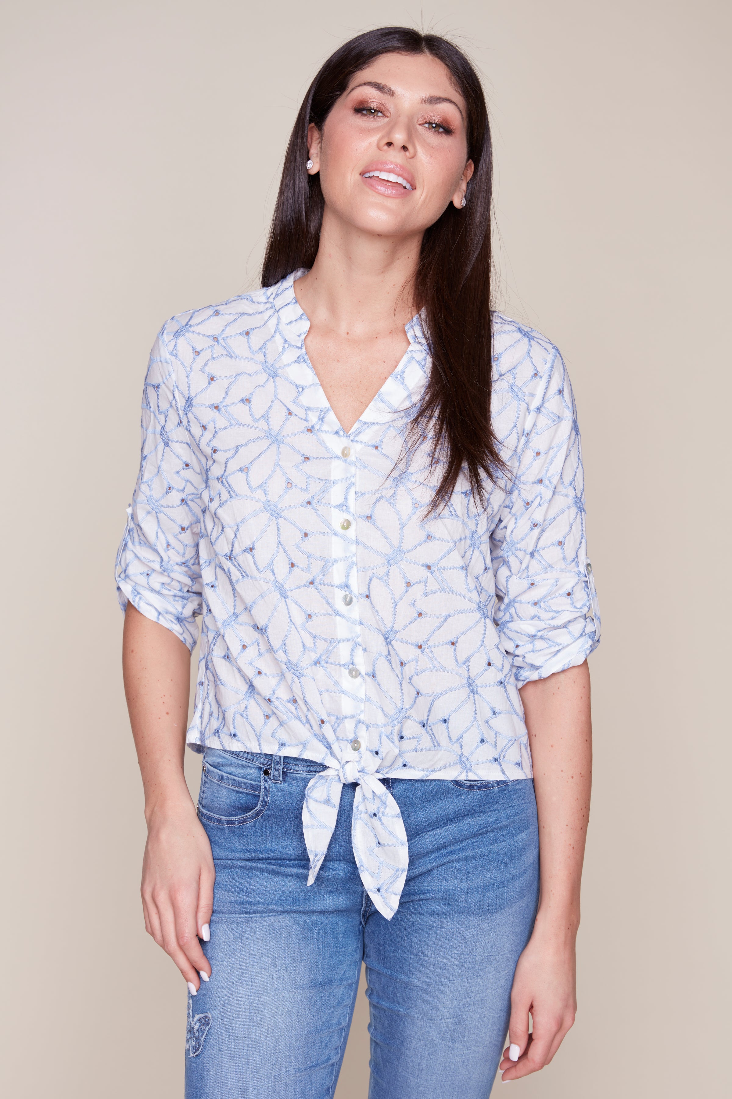 Floral knot front blouse