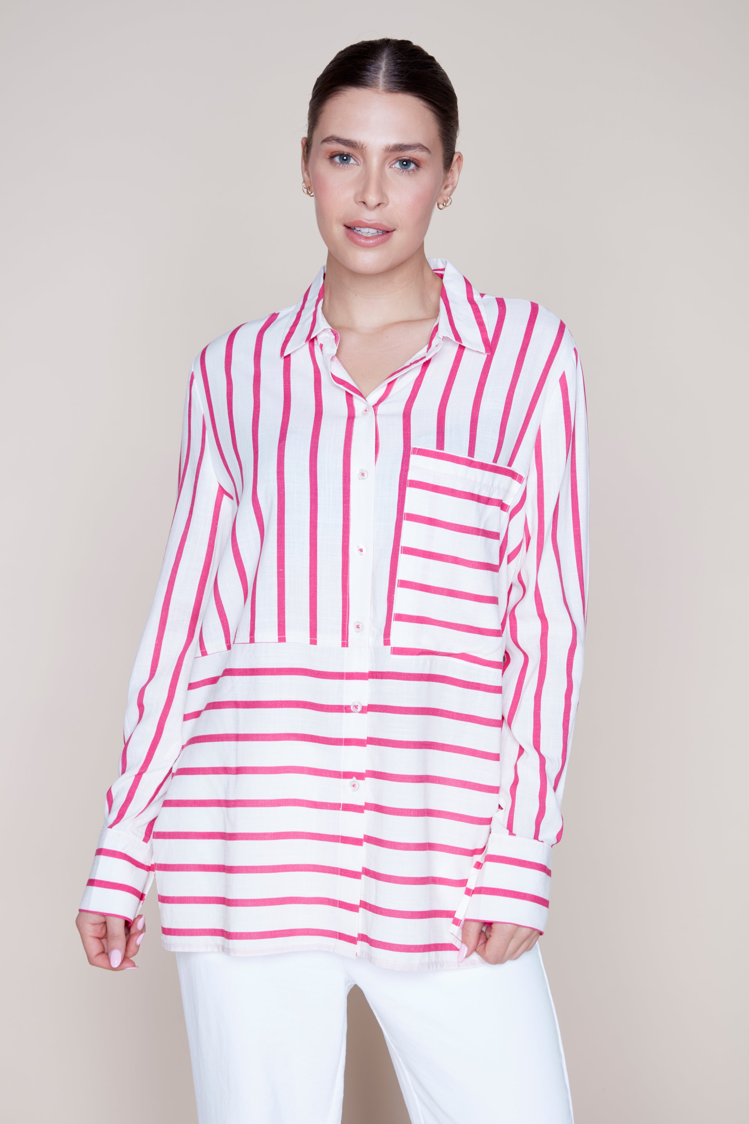 Striped linen blend blouse