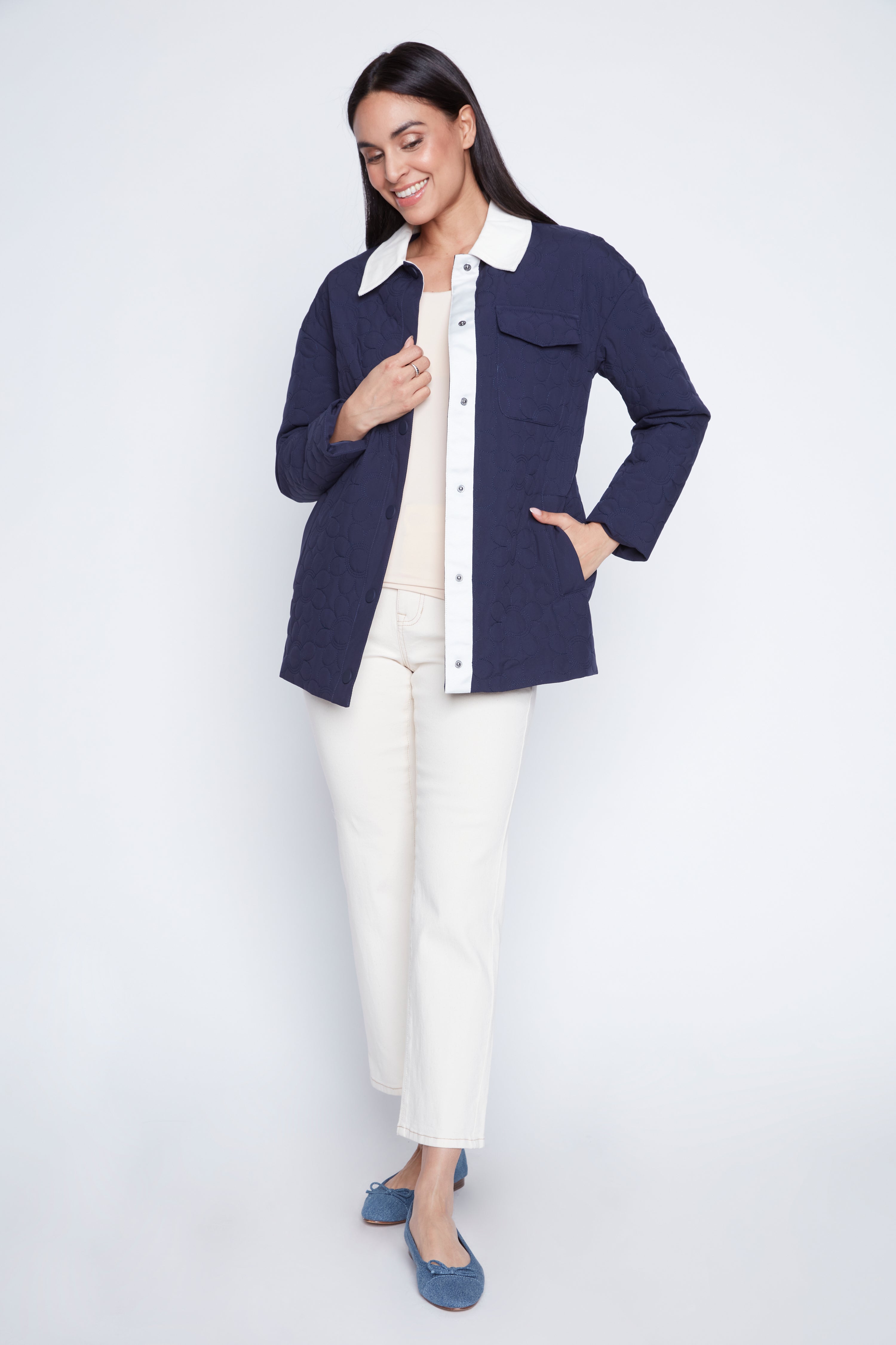 Floral embroidery quilted jacket