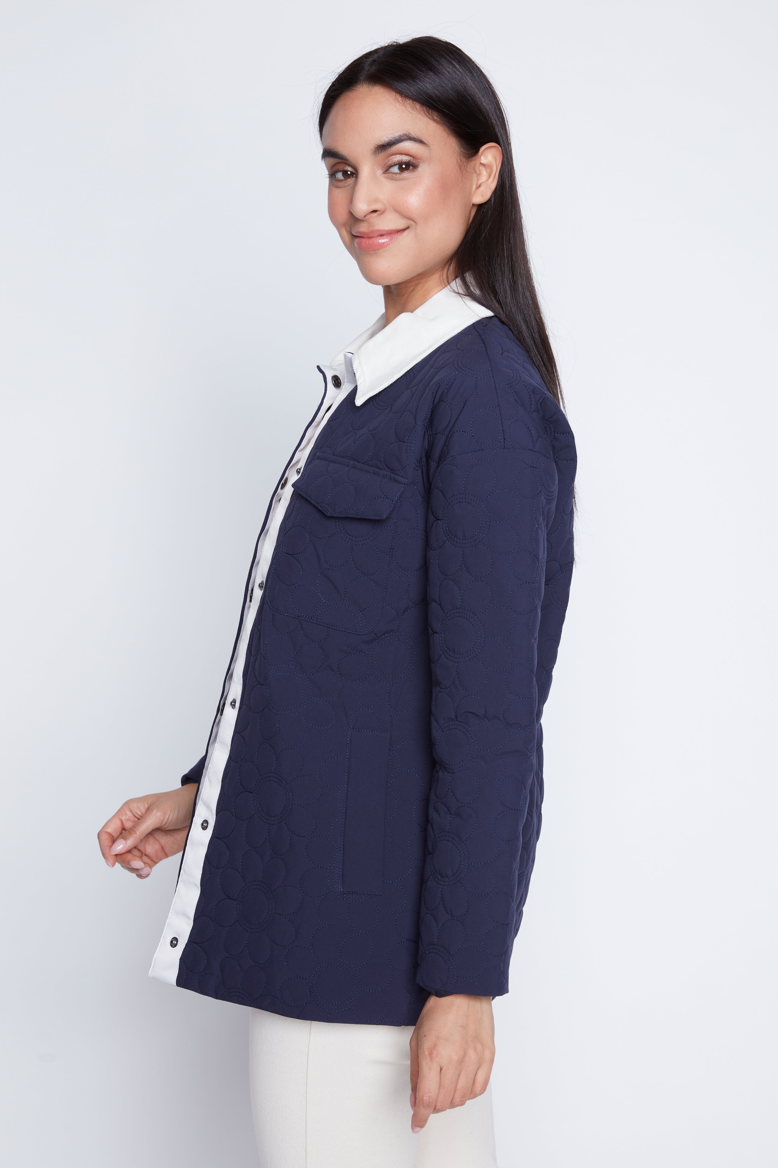 Floral embroidery quilted jacket