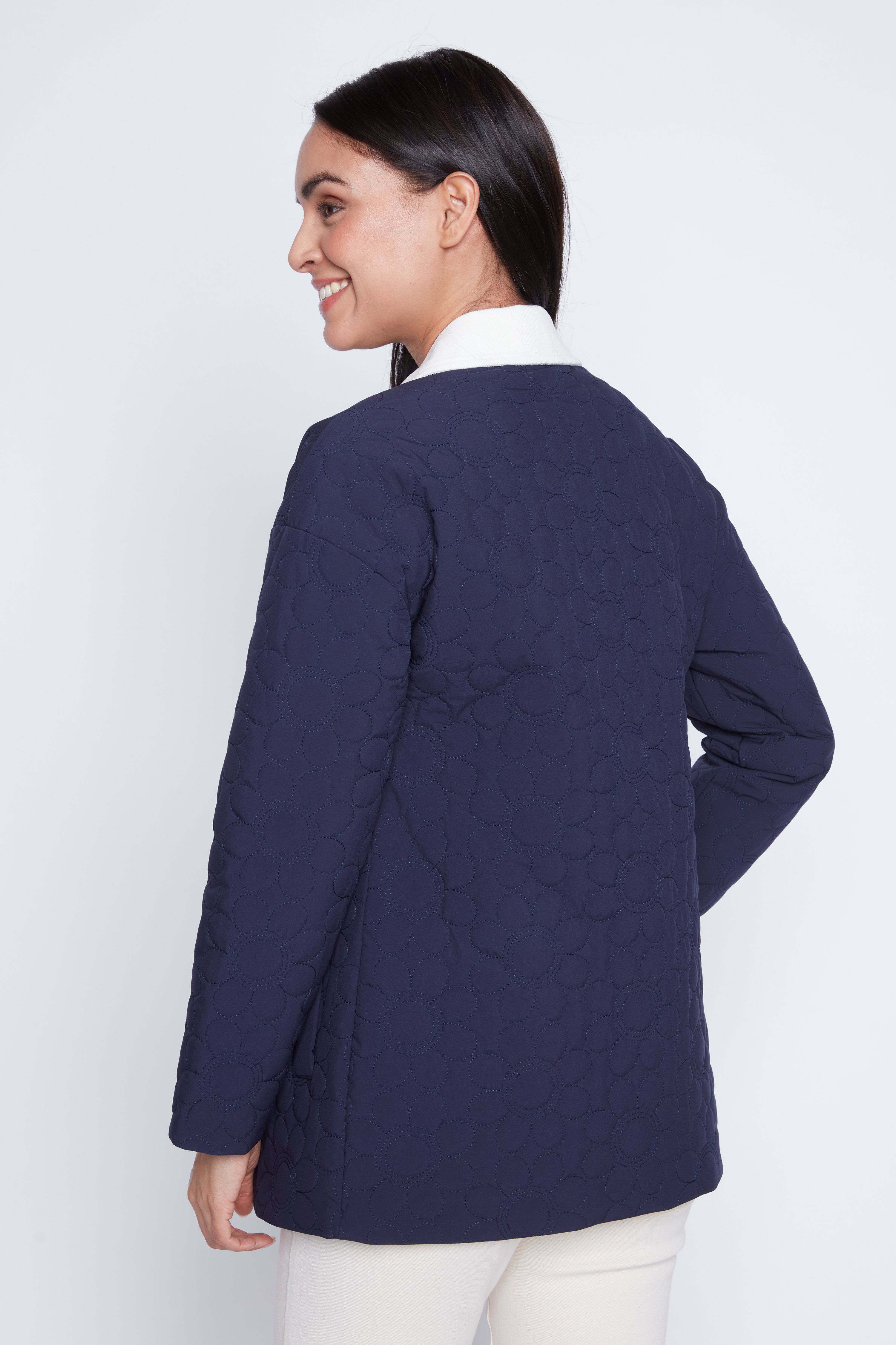 Floral embroidery quilted jacket