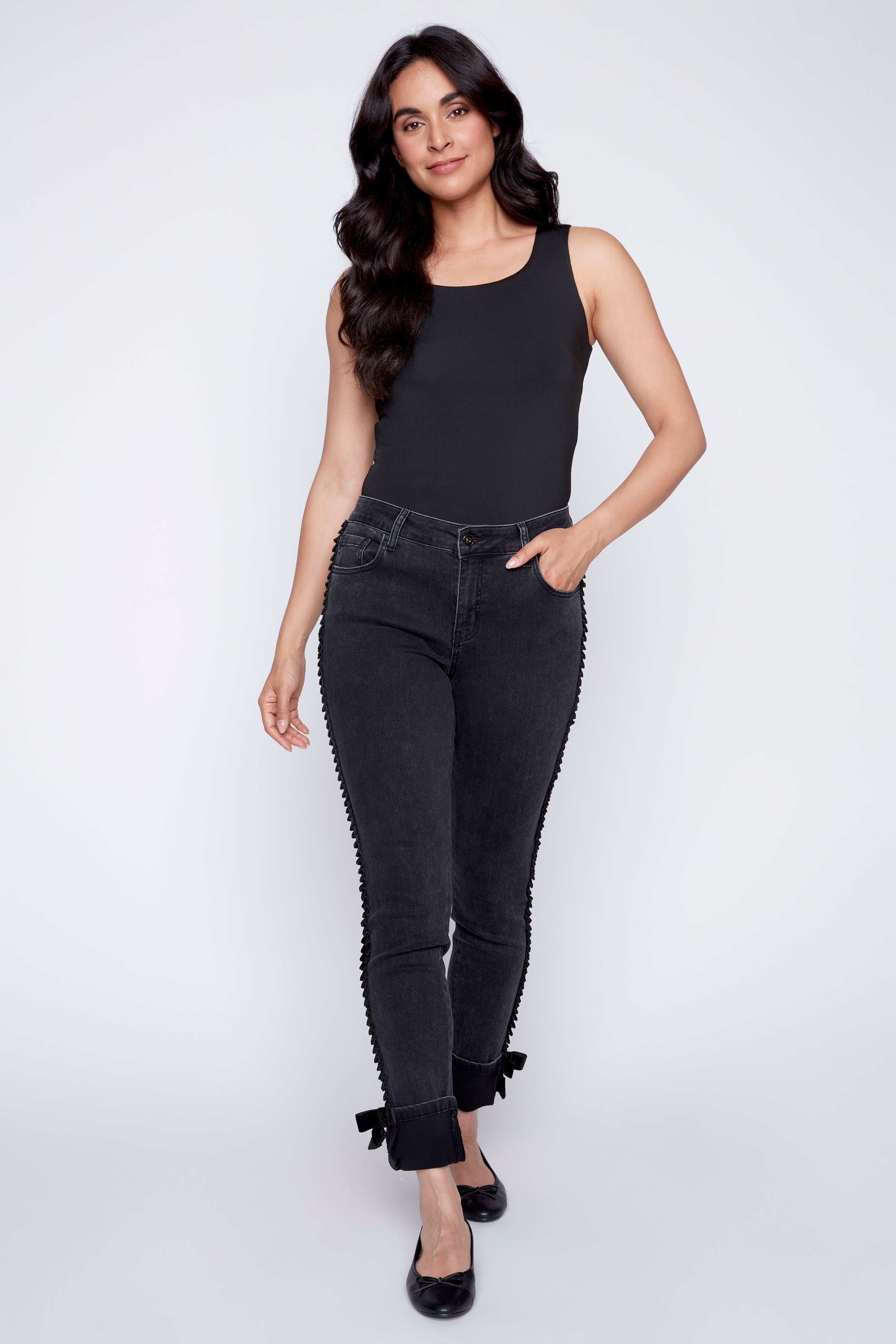 Braided skinny leg jean