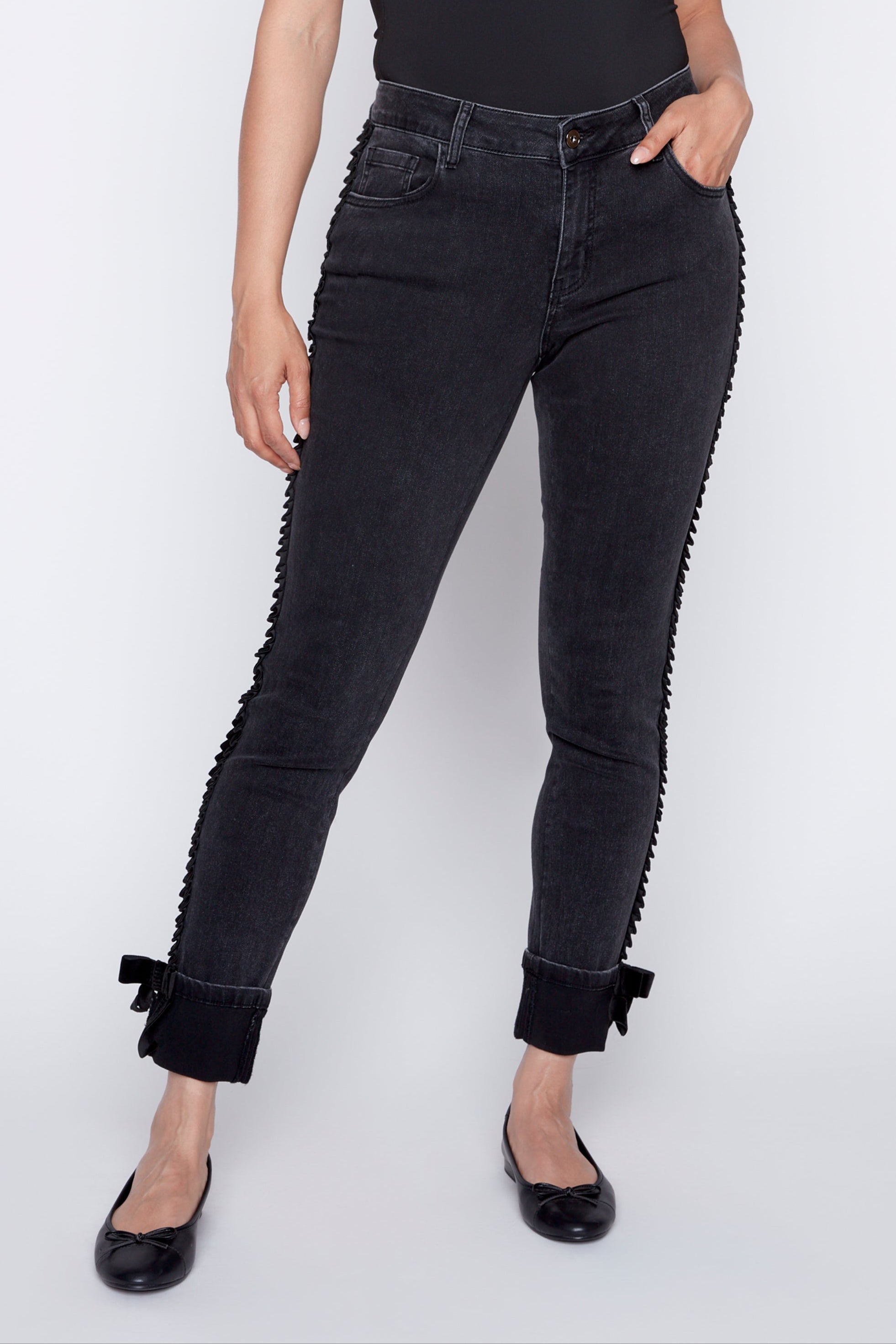 Braided skinny leg jean