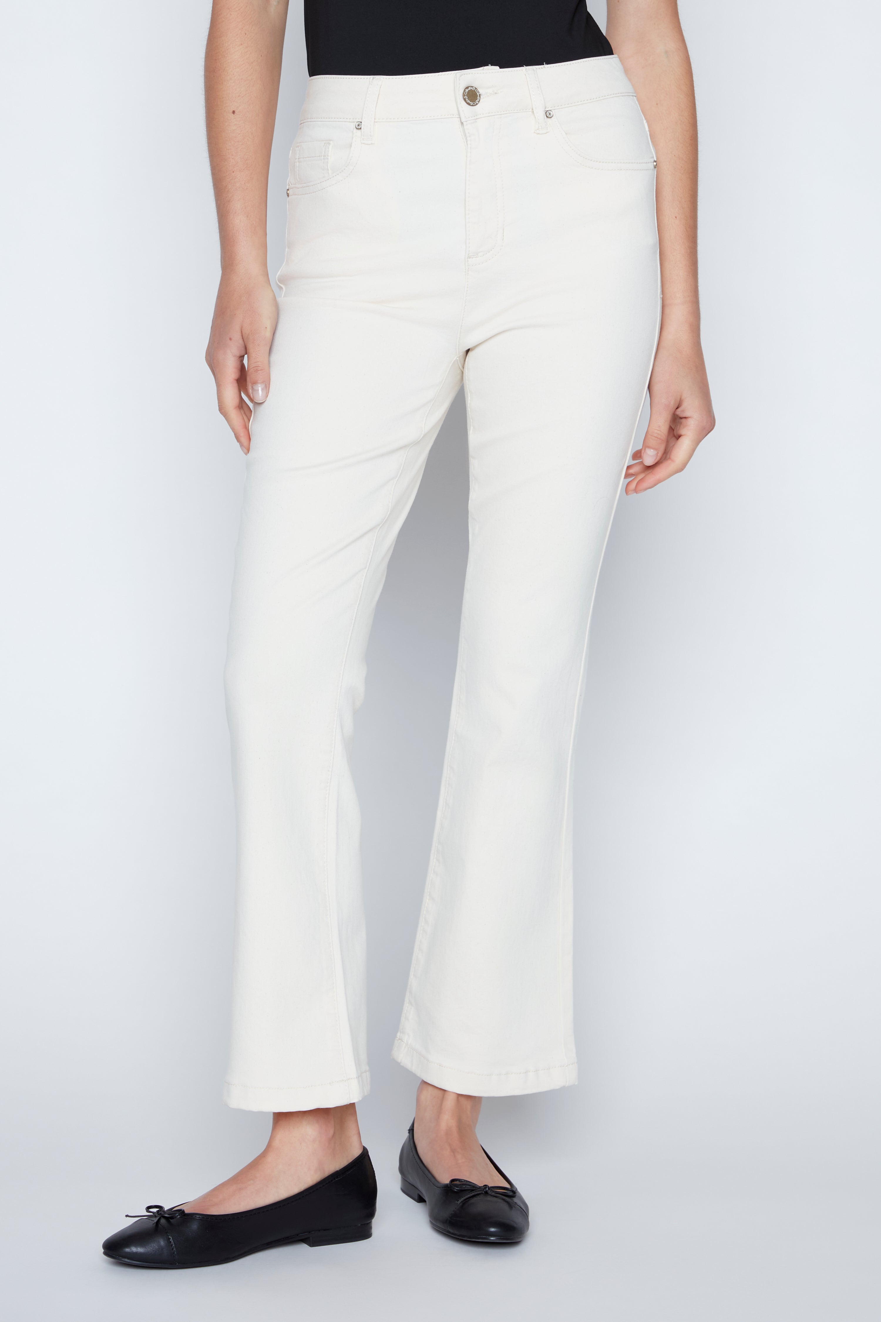 Boot cut leg twill pant
