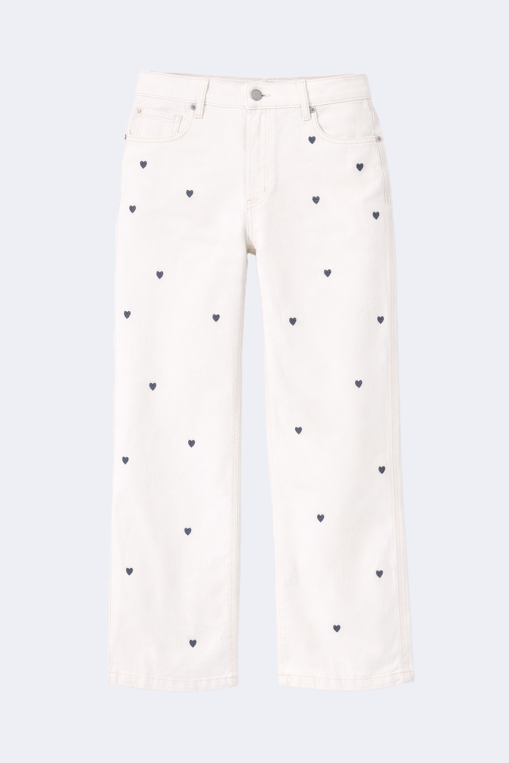 Wide leg heart embroidered jean