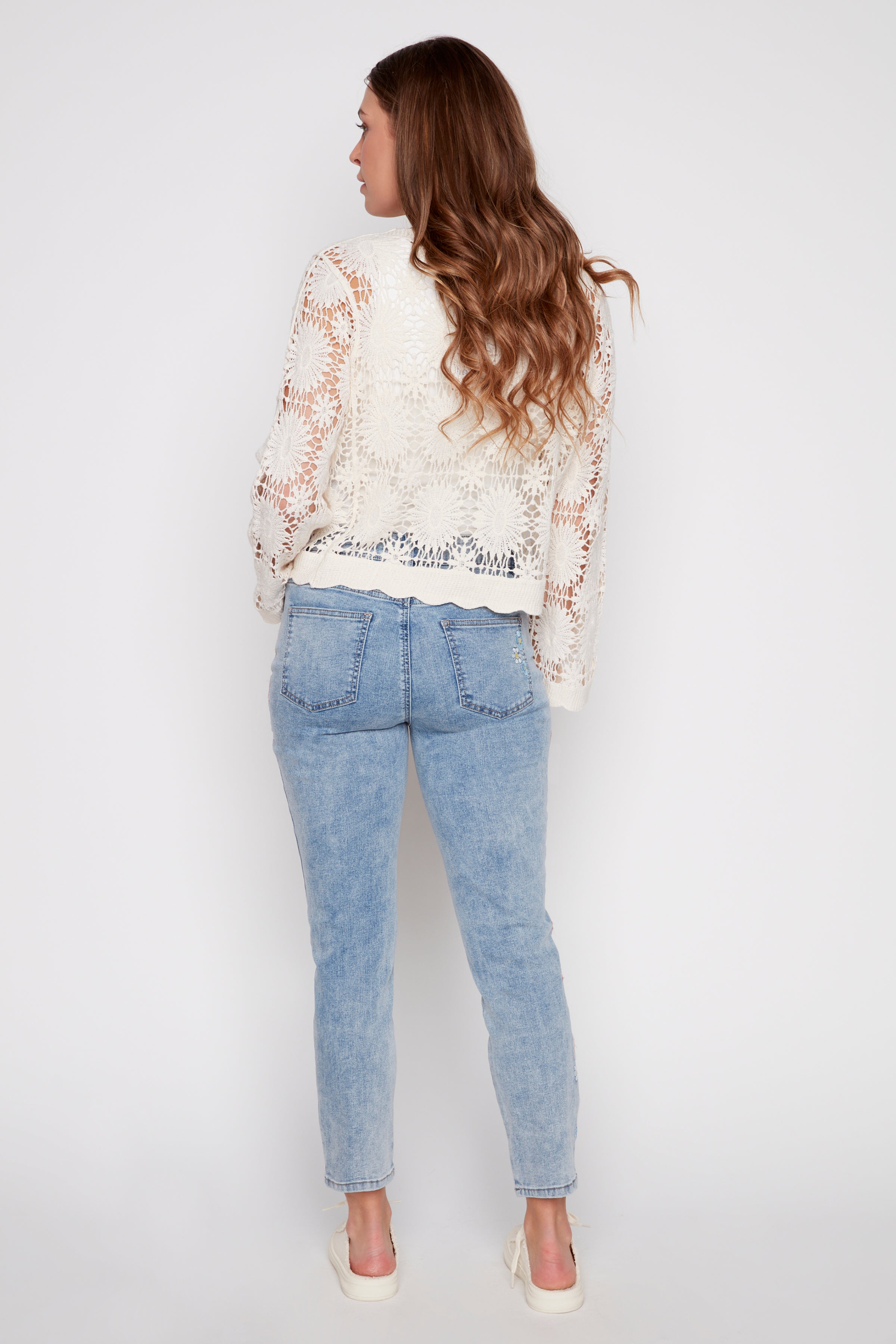 Slim leg jean with floral embroidery