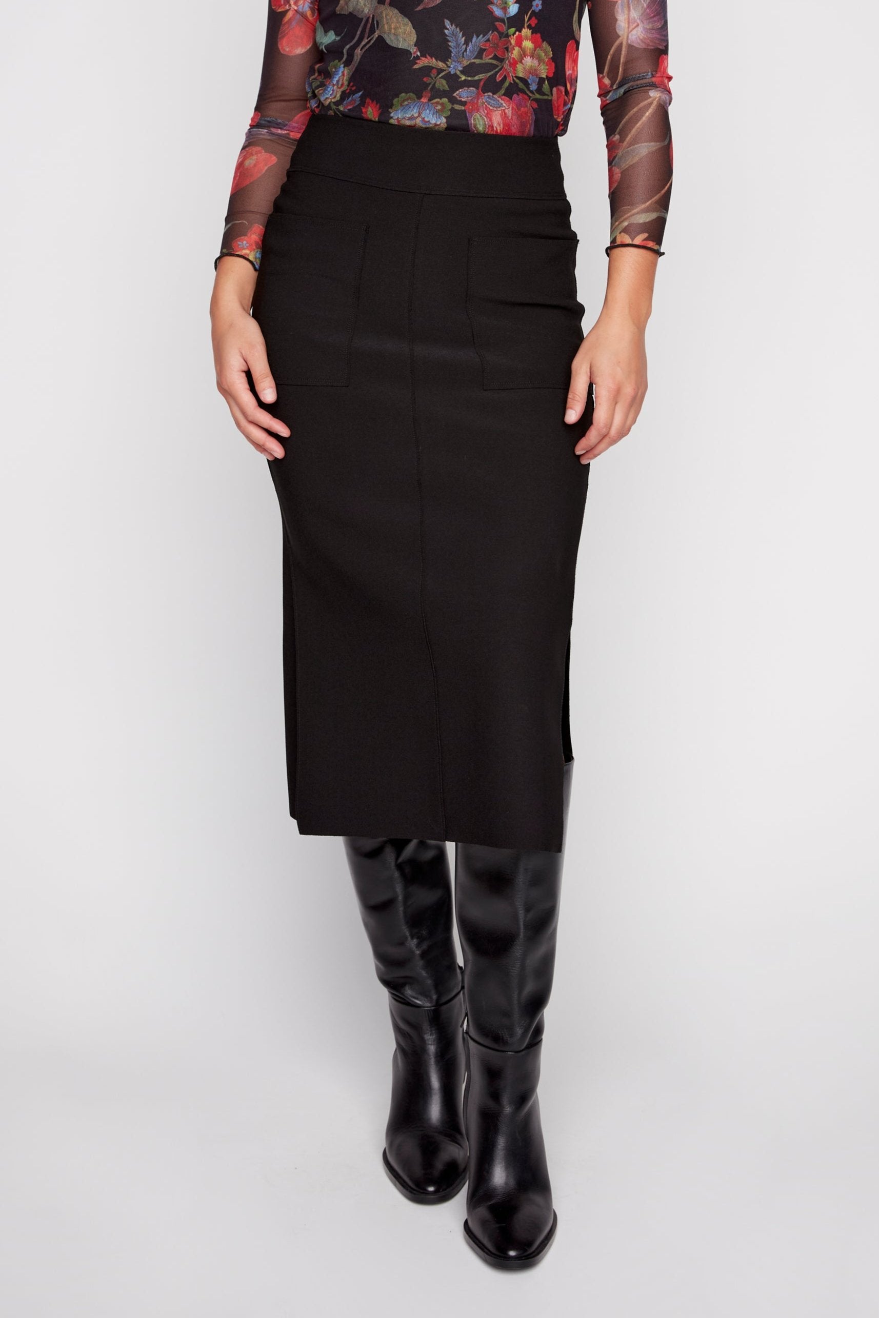 Solid side slits maxi skirt