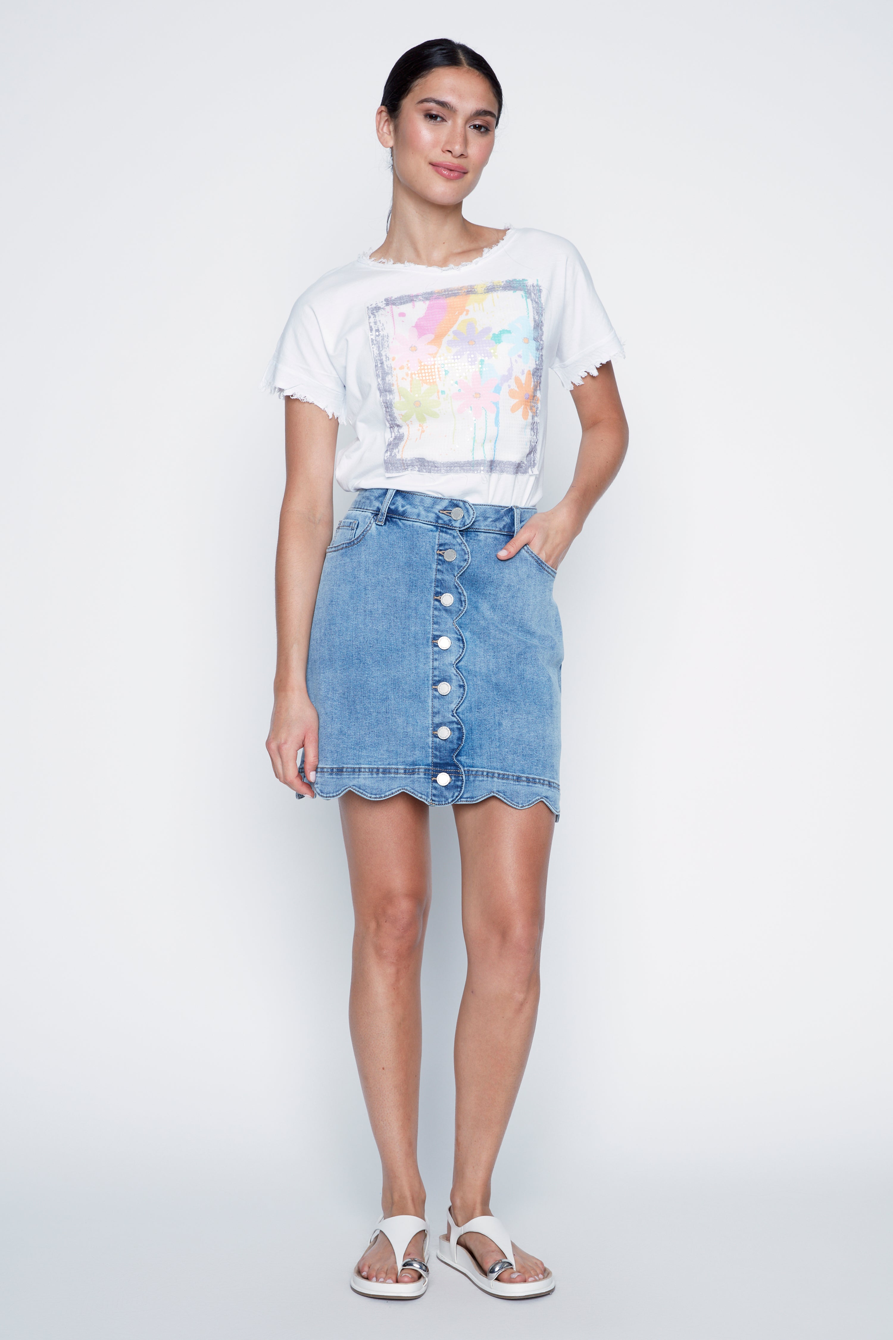 Scallop hem jean skort
