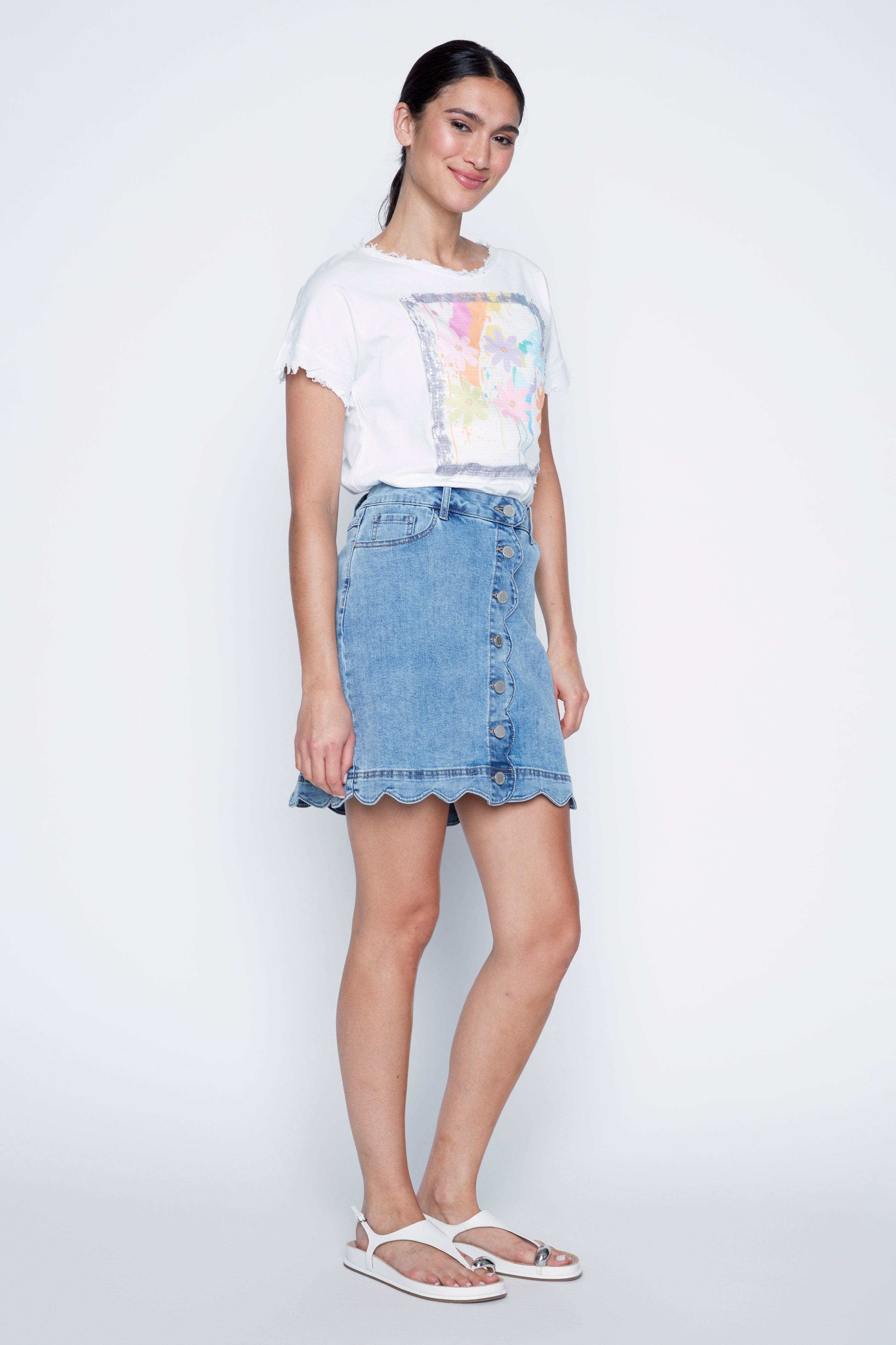 Scallop hem jean skort