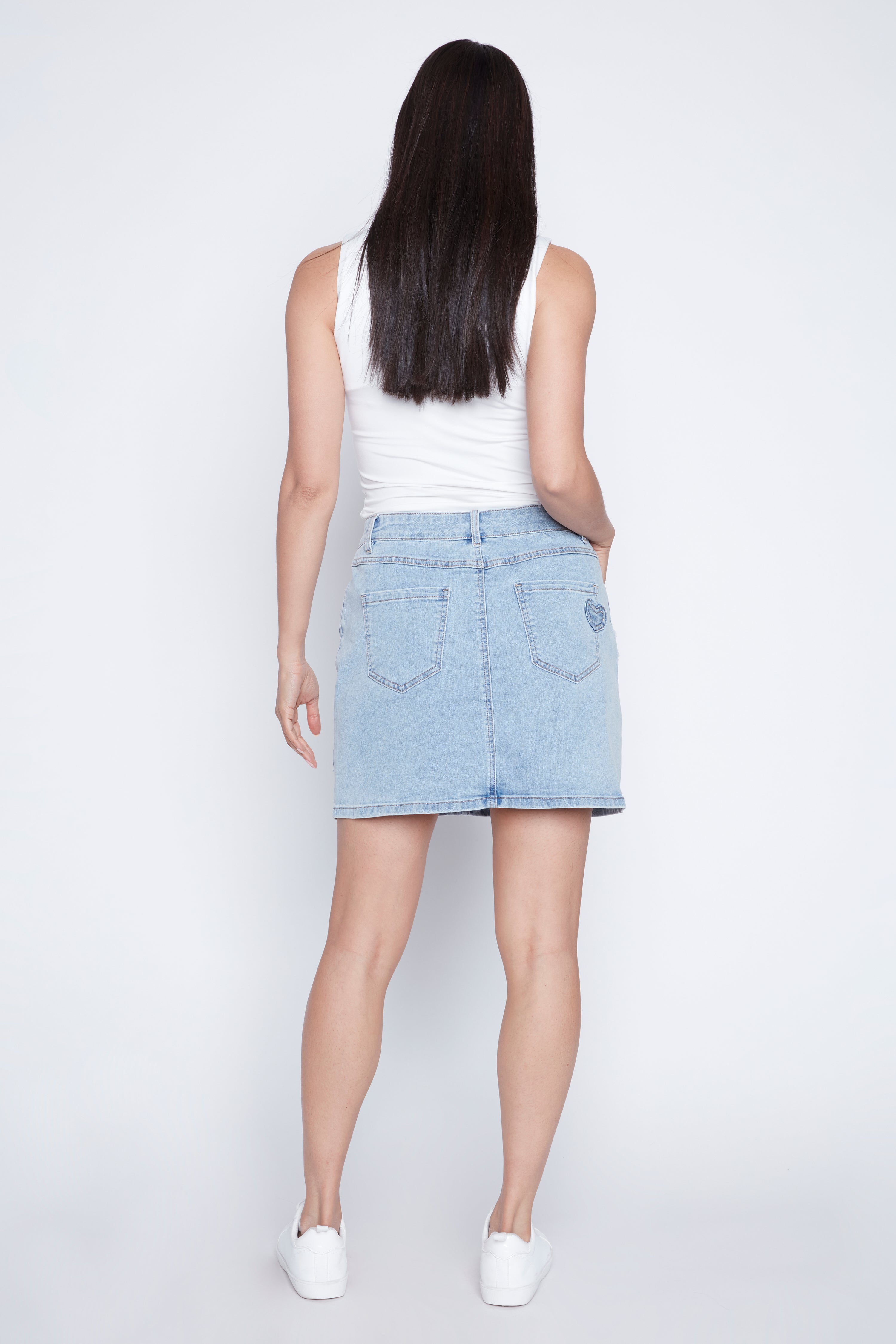 Heart embroidery denim skort