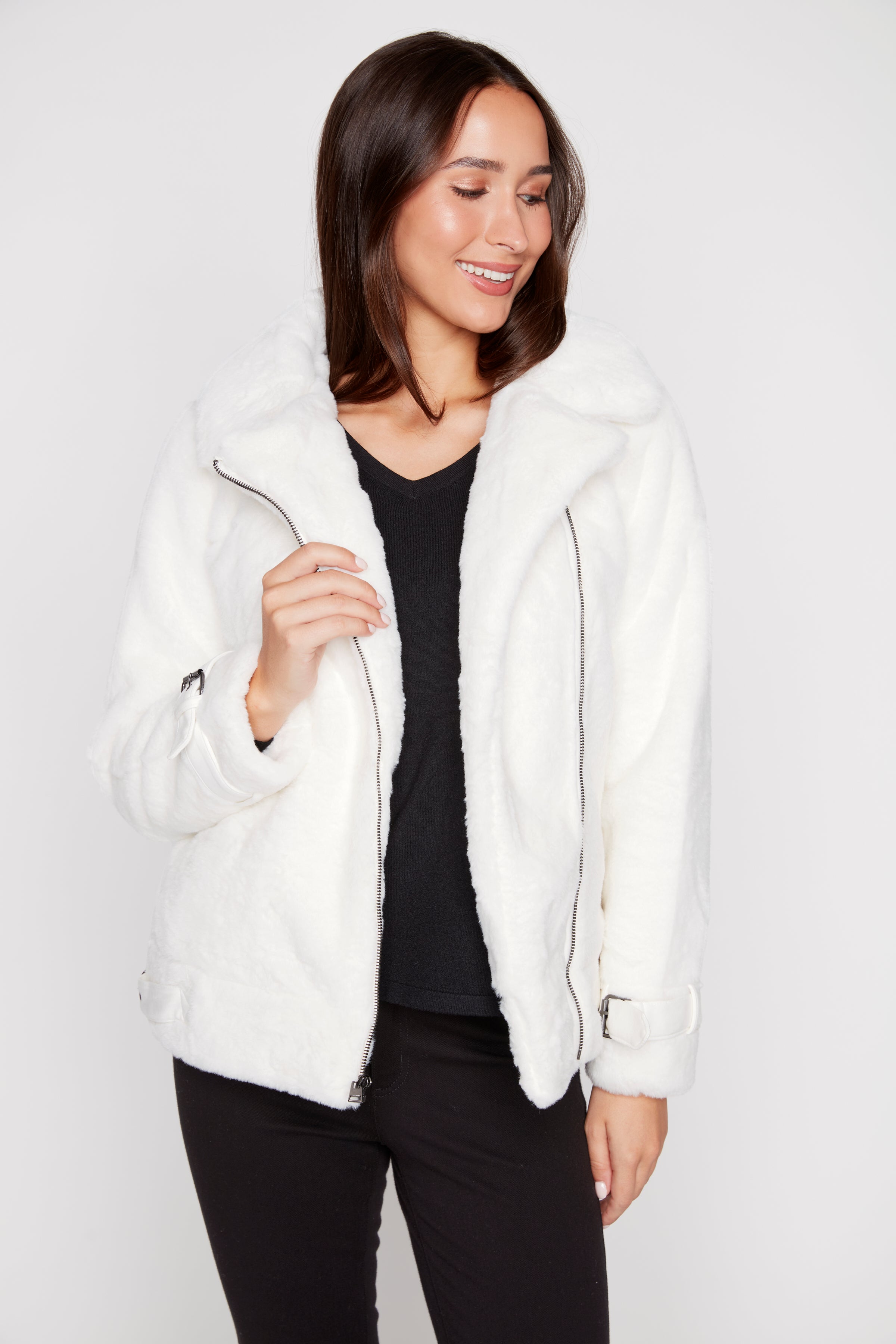 Zip front fur jacket