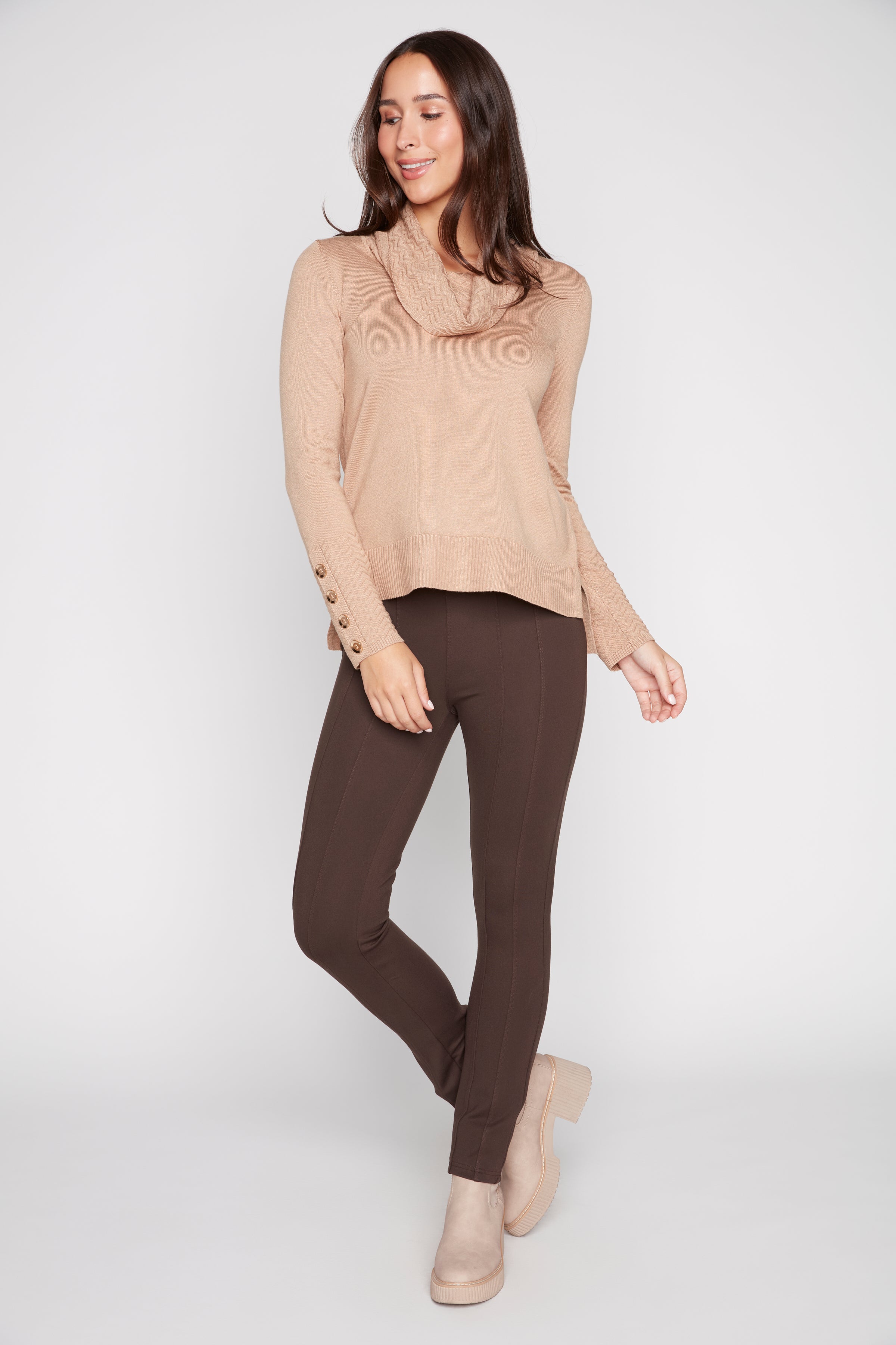 Cowl neck button sleeve detail sweater