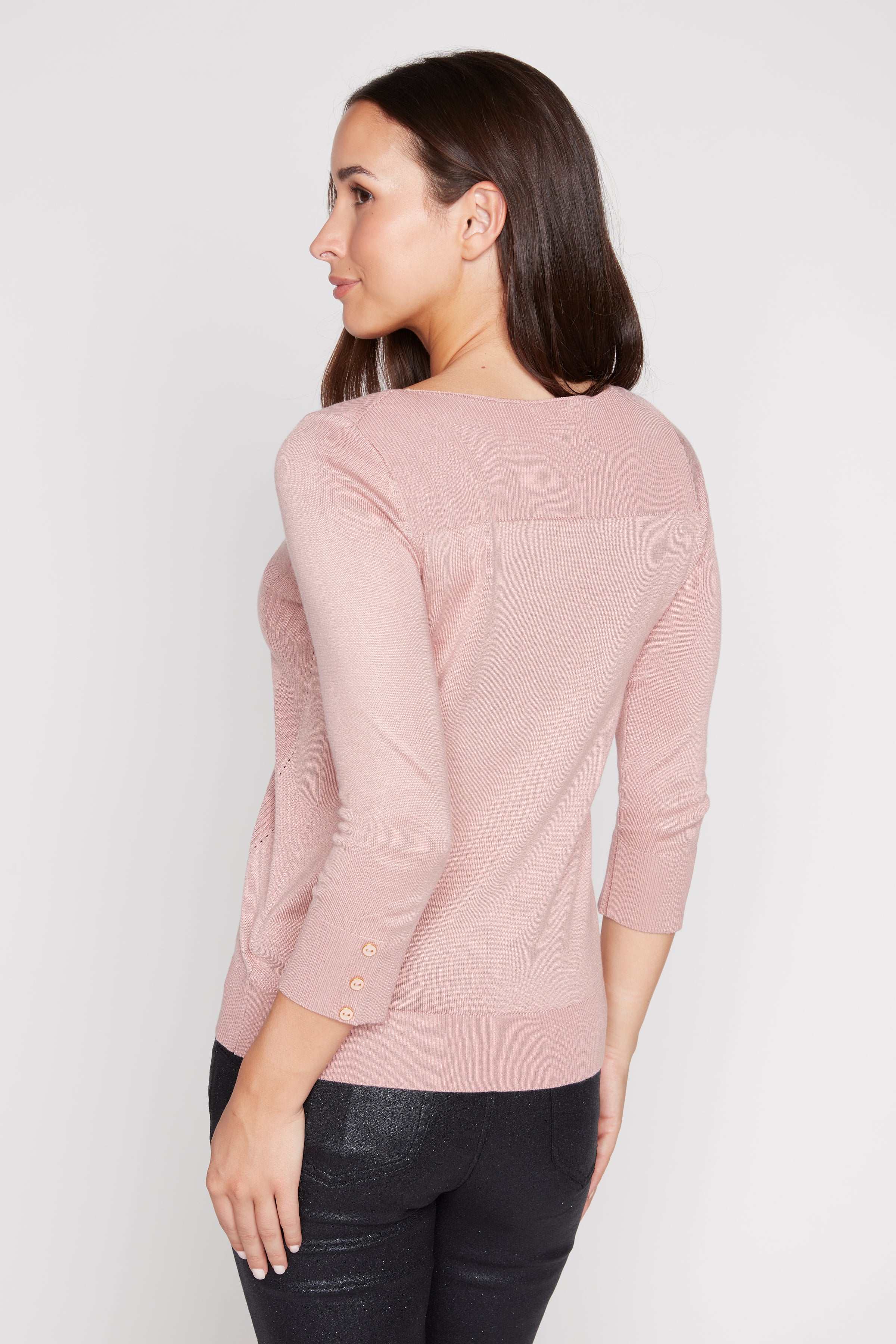 Boat neck rib detail solid sweater