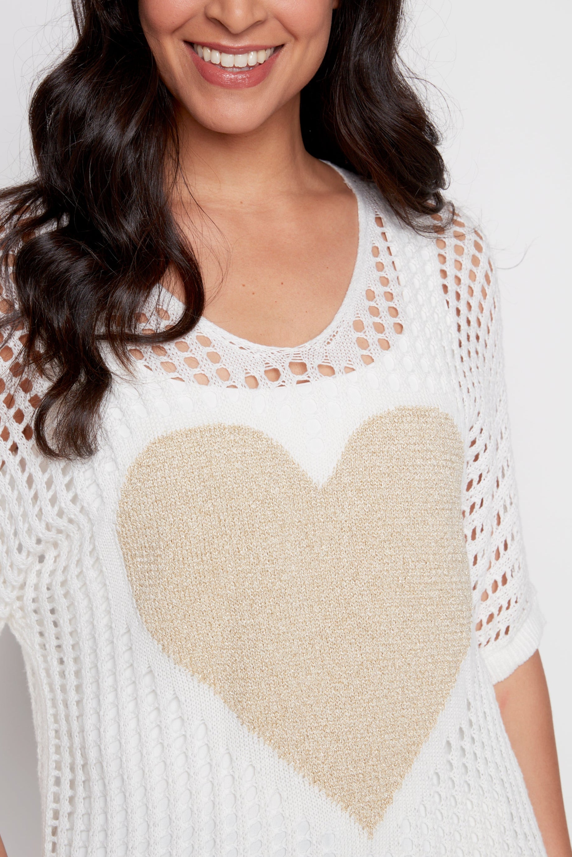 Lurex heart fishnet sweater