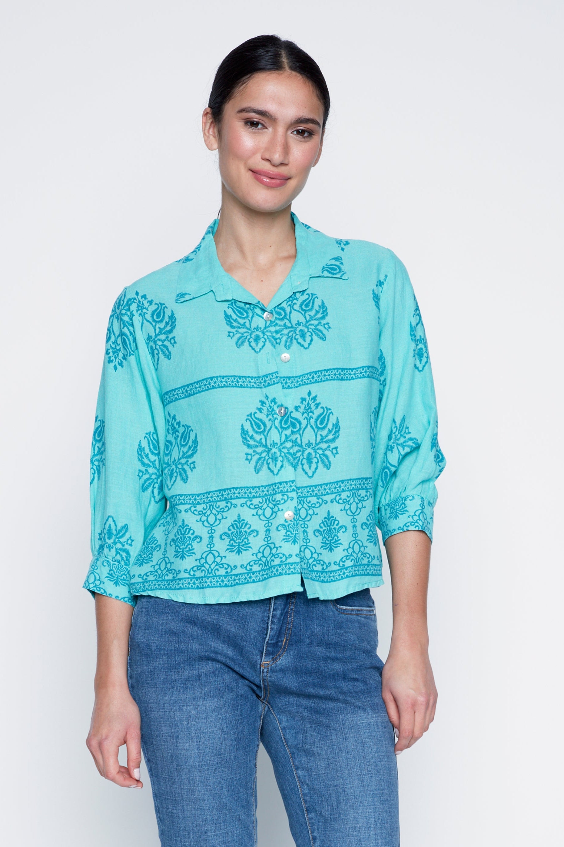 Printed linen blouse