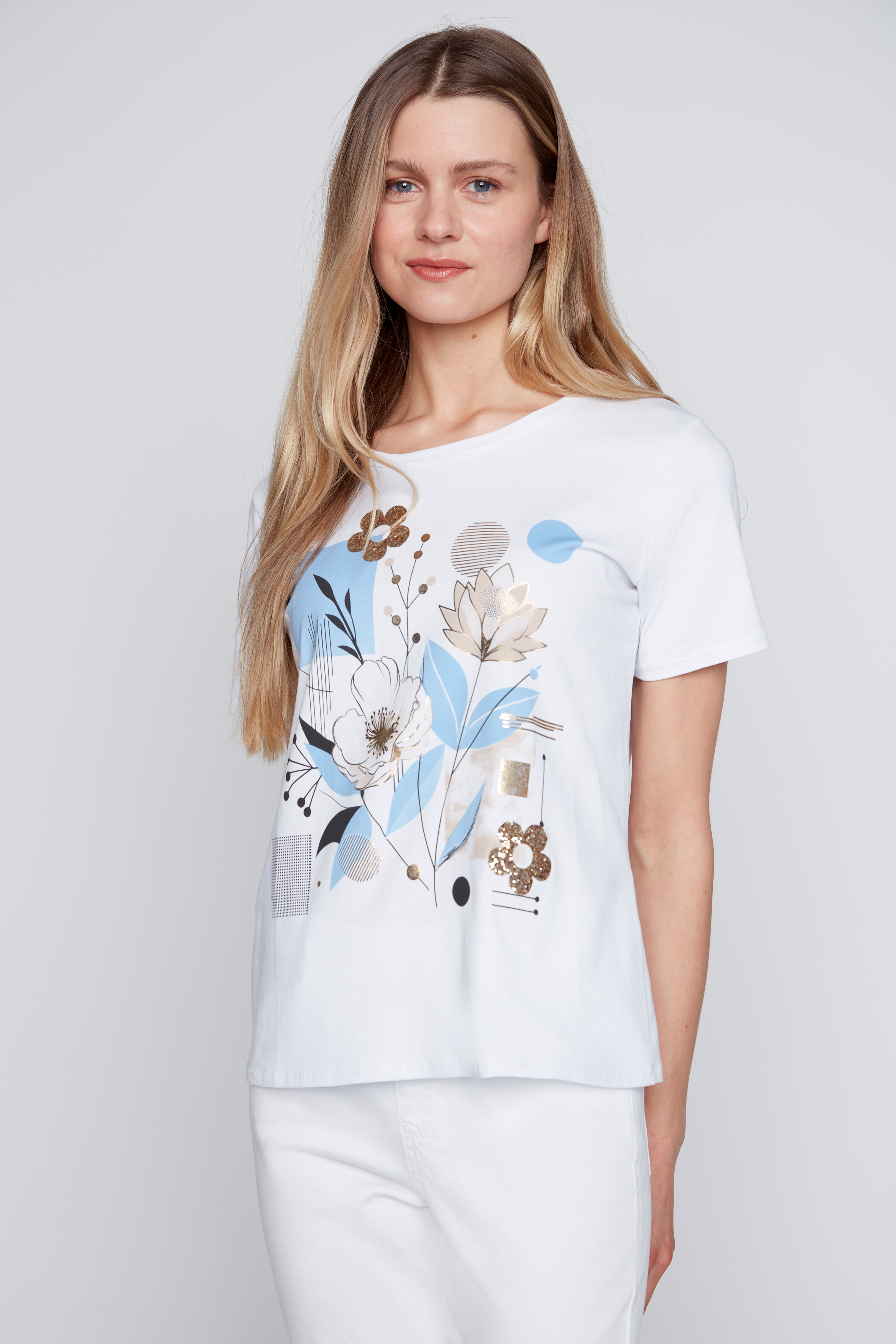 Floral geometric print t-shirt