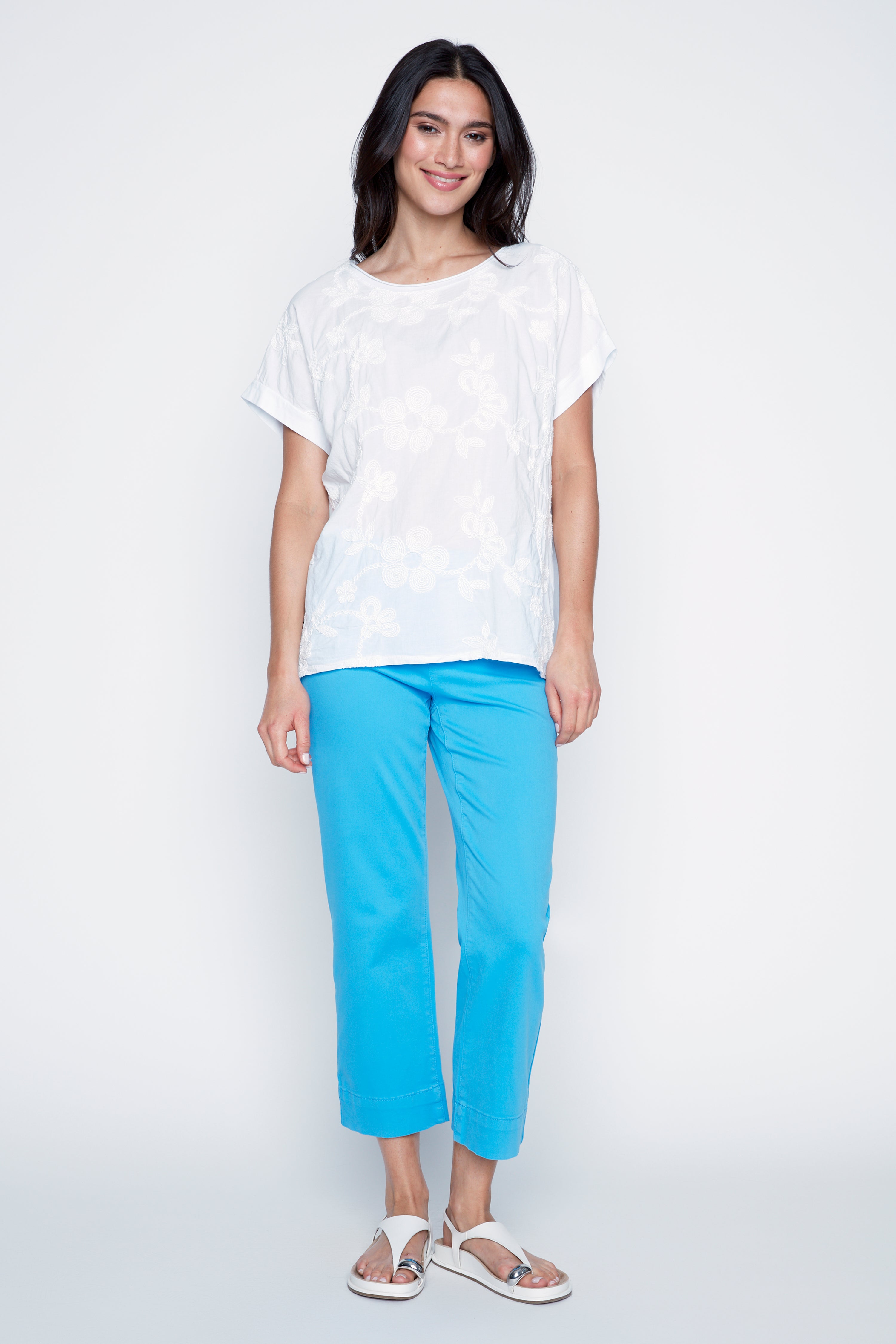 Floral embroidery cotton blouse