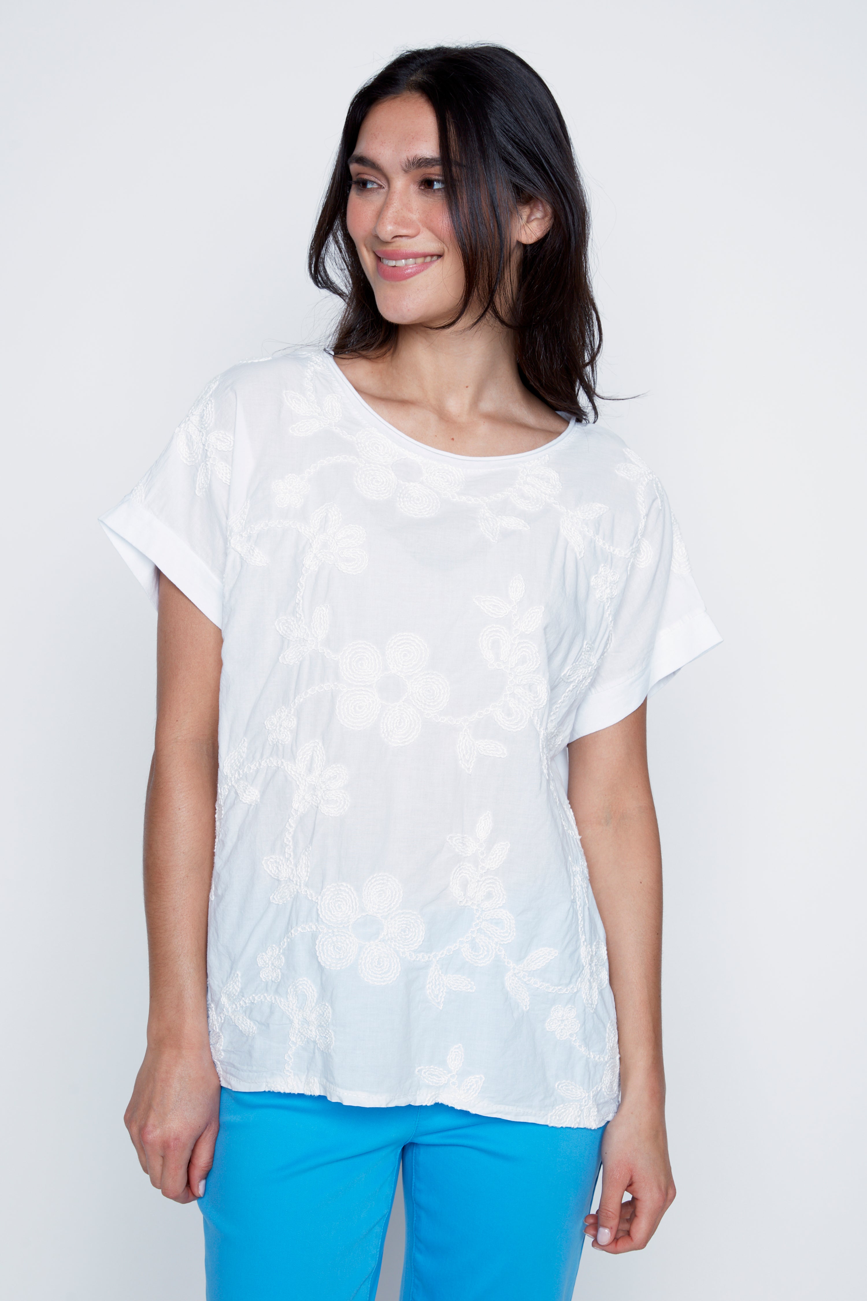 Floral embroidery cotton blouse