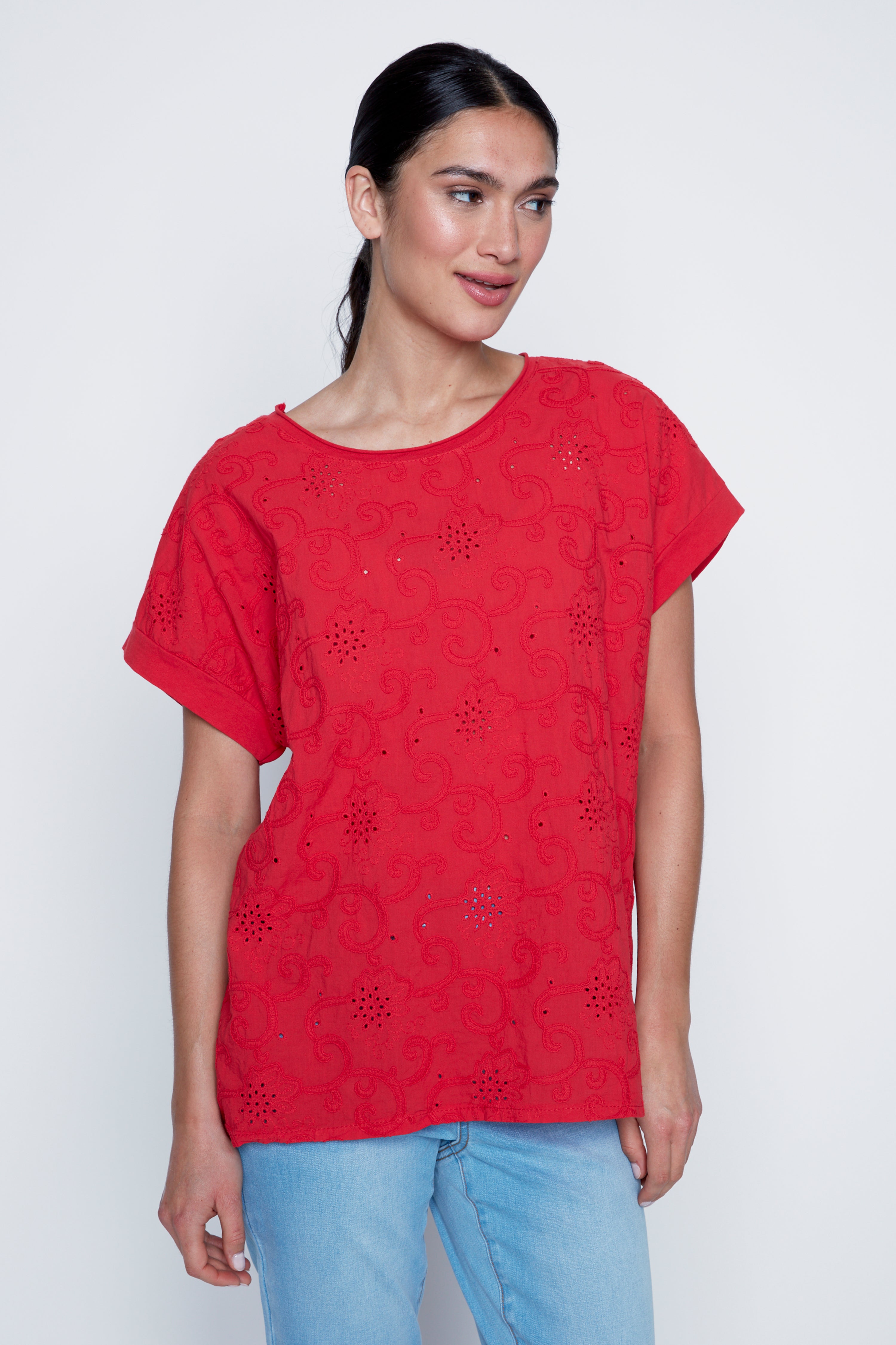 Squiggle embroidery cotton blouse
