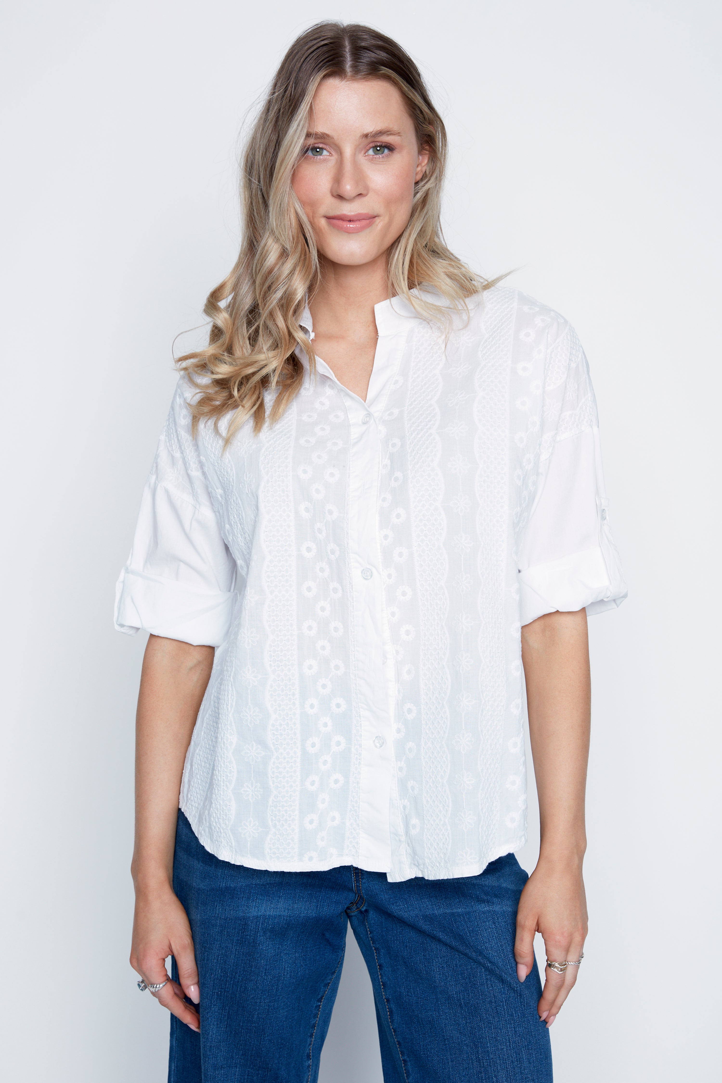 Embroidered front cotton blouse