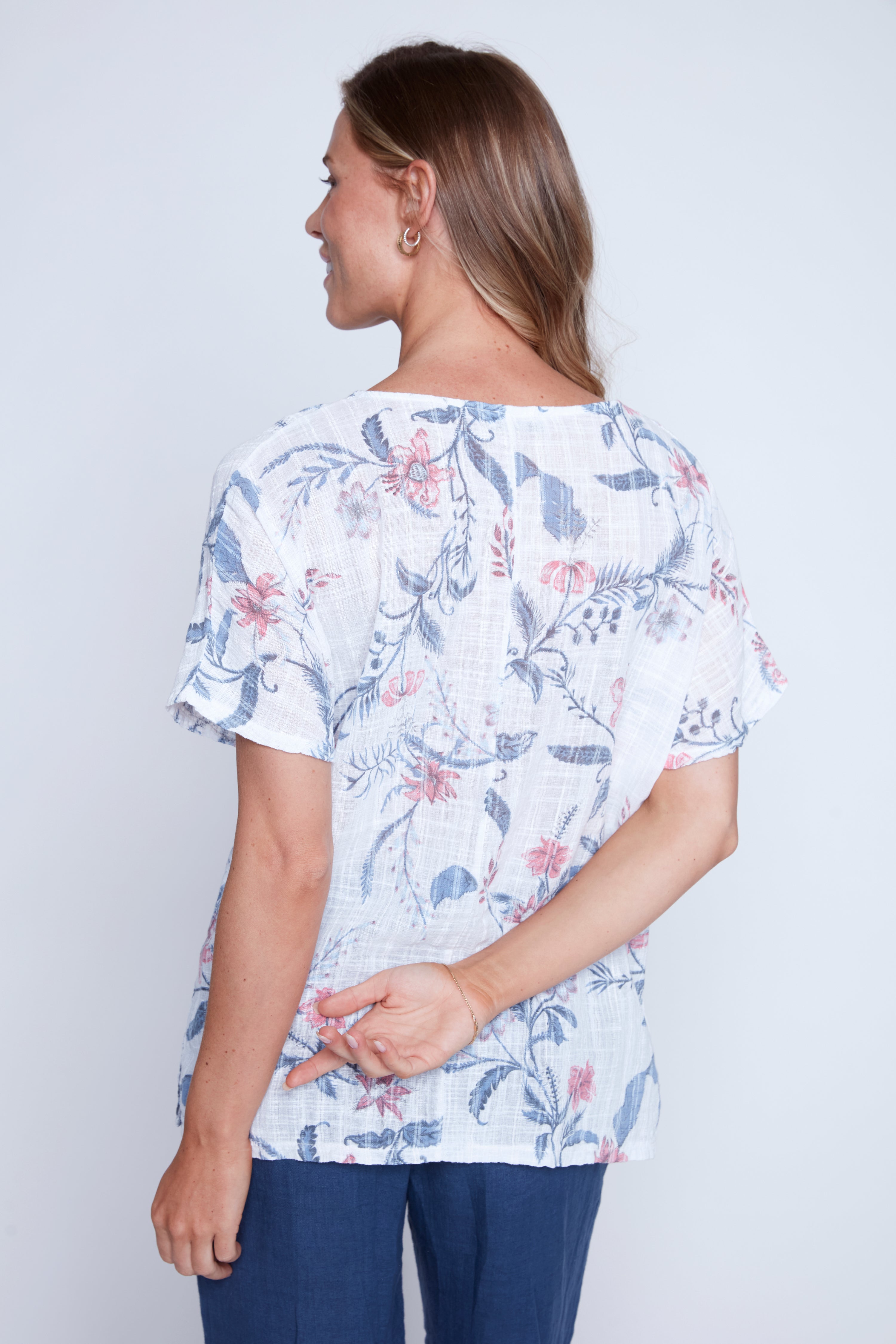 Floral print cotton gauze top