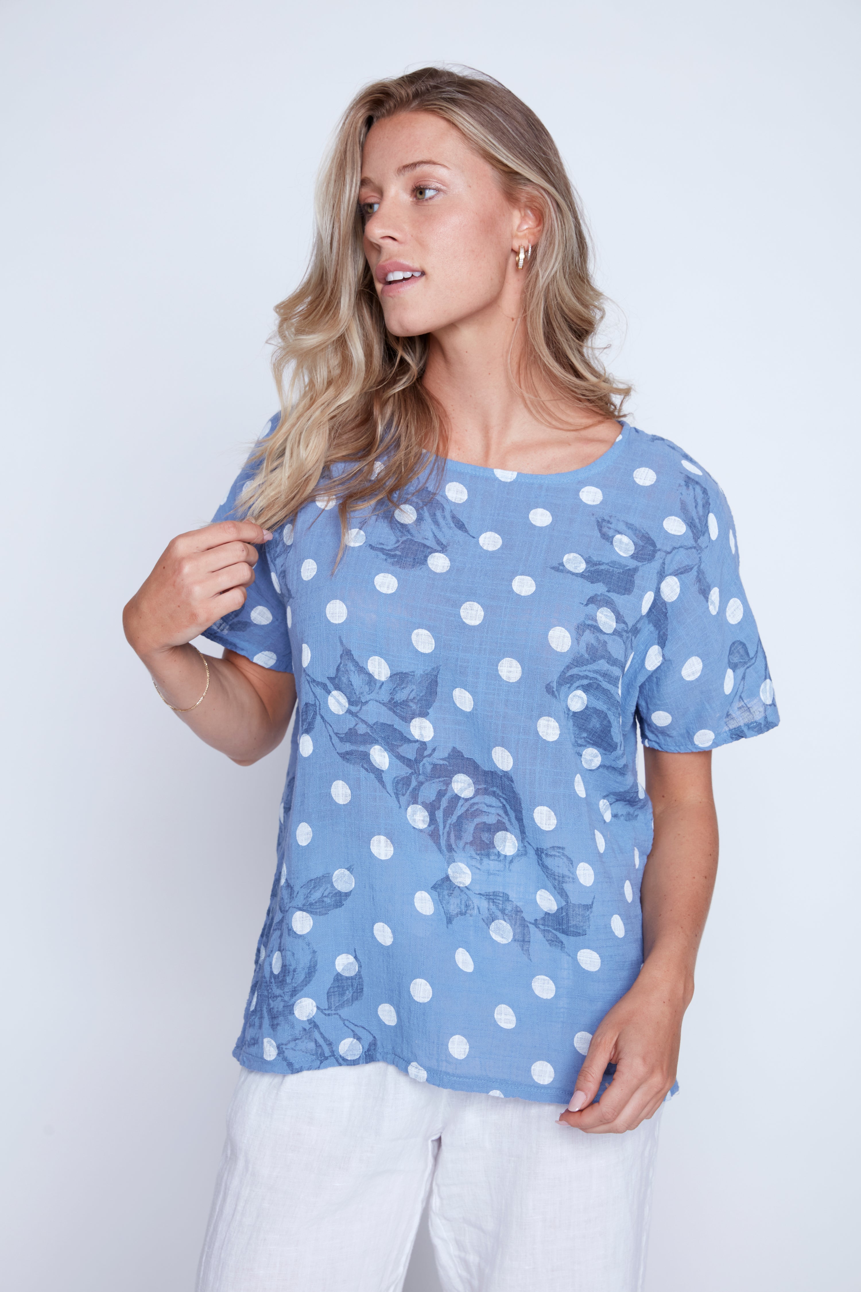 Dot print cotton gauze top