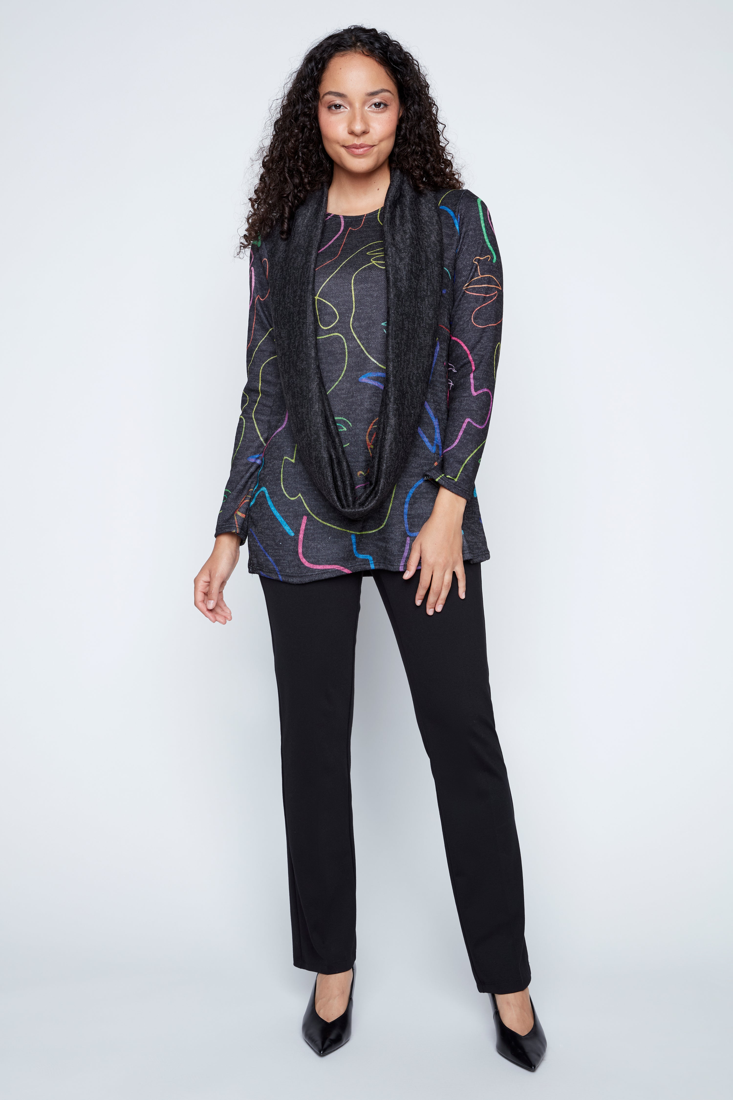 Colorful abstract faces tunic with scarf
