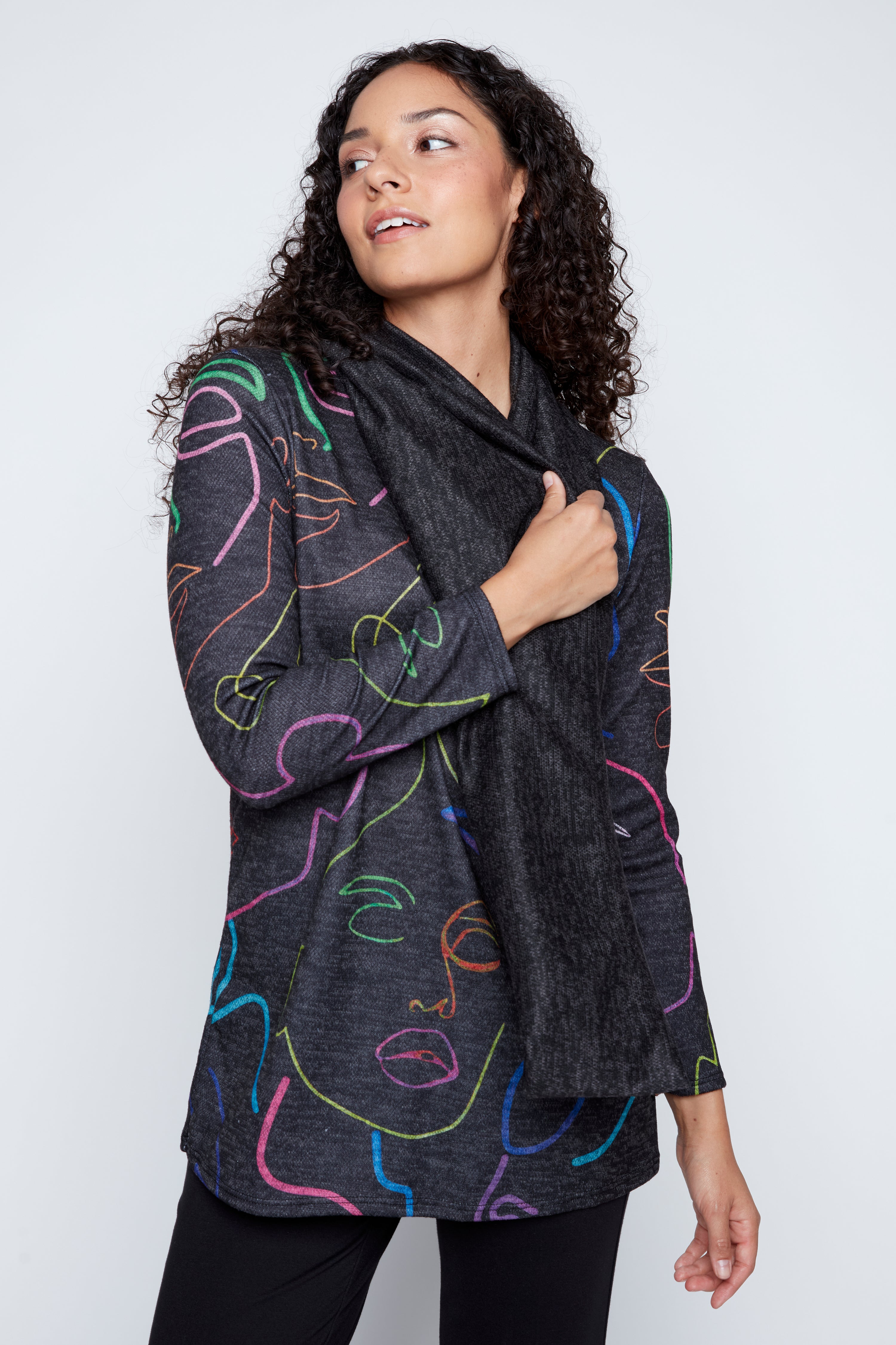 Colorful abstract faces tunic with scarf