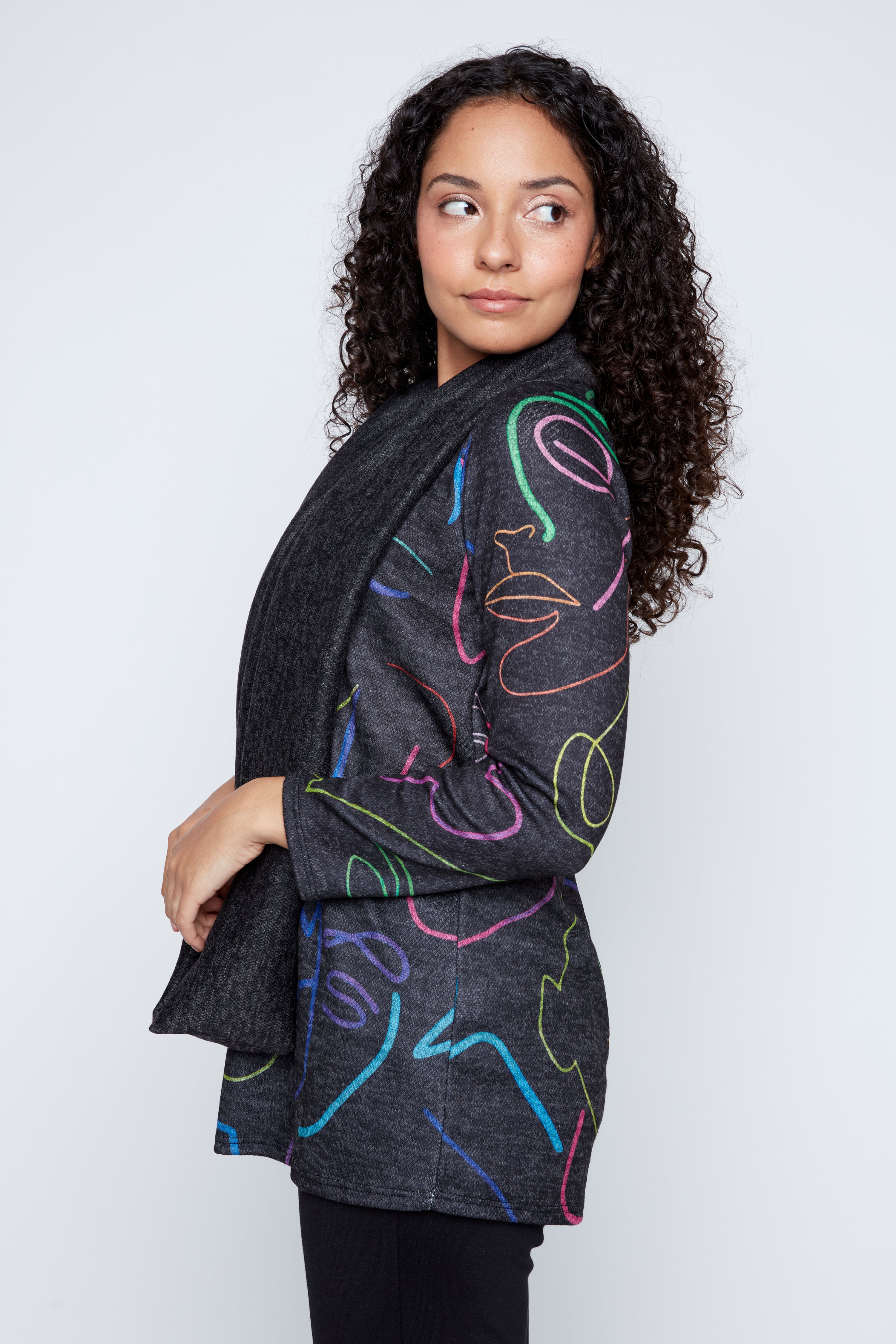 Colorful abstract faces tunic with scarf