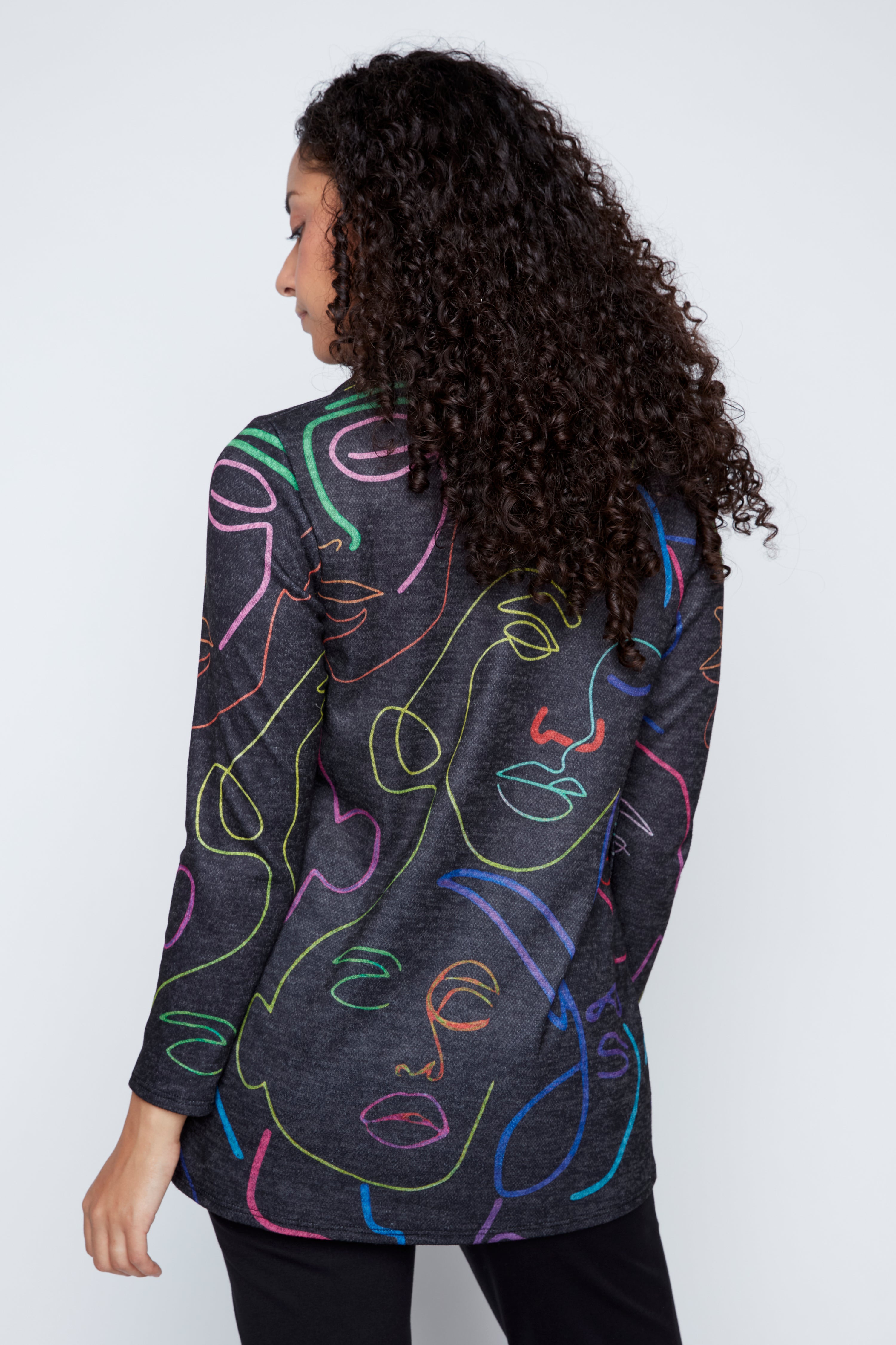Colorful abstract faces tunic with scarf