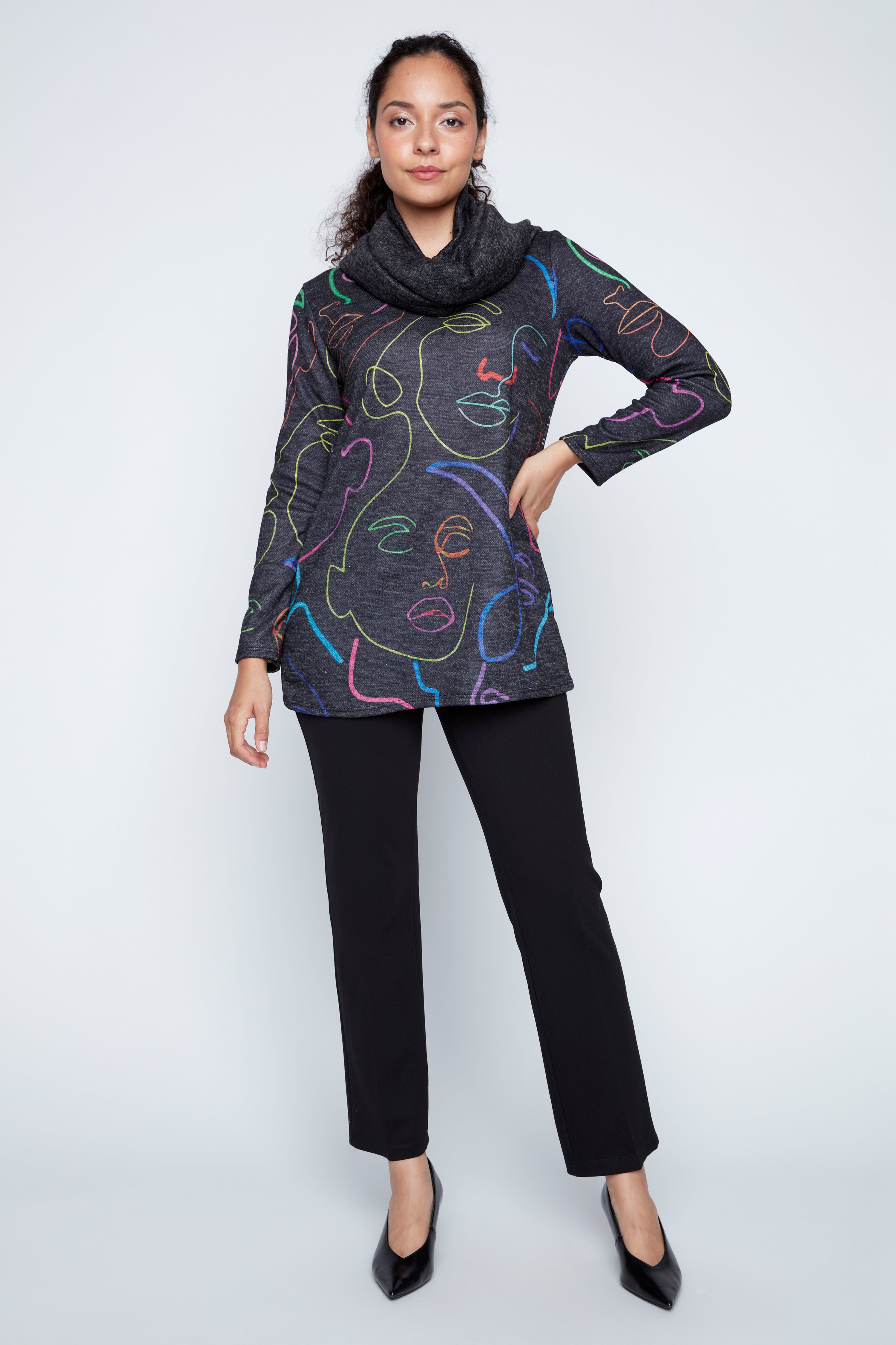 Colorful abstract faces tunic with scarf
