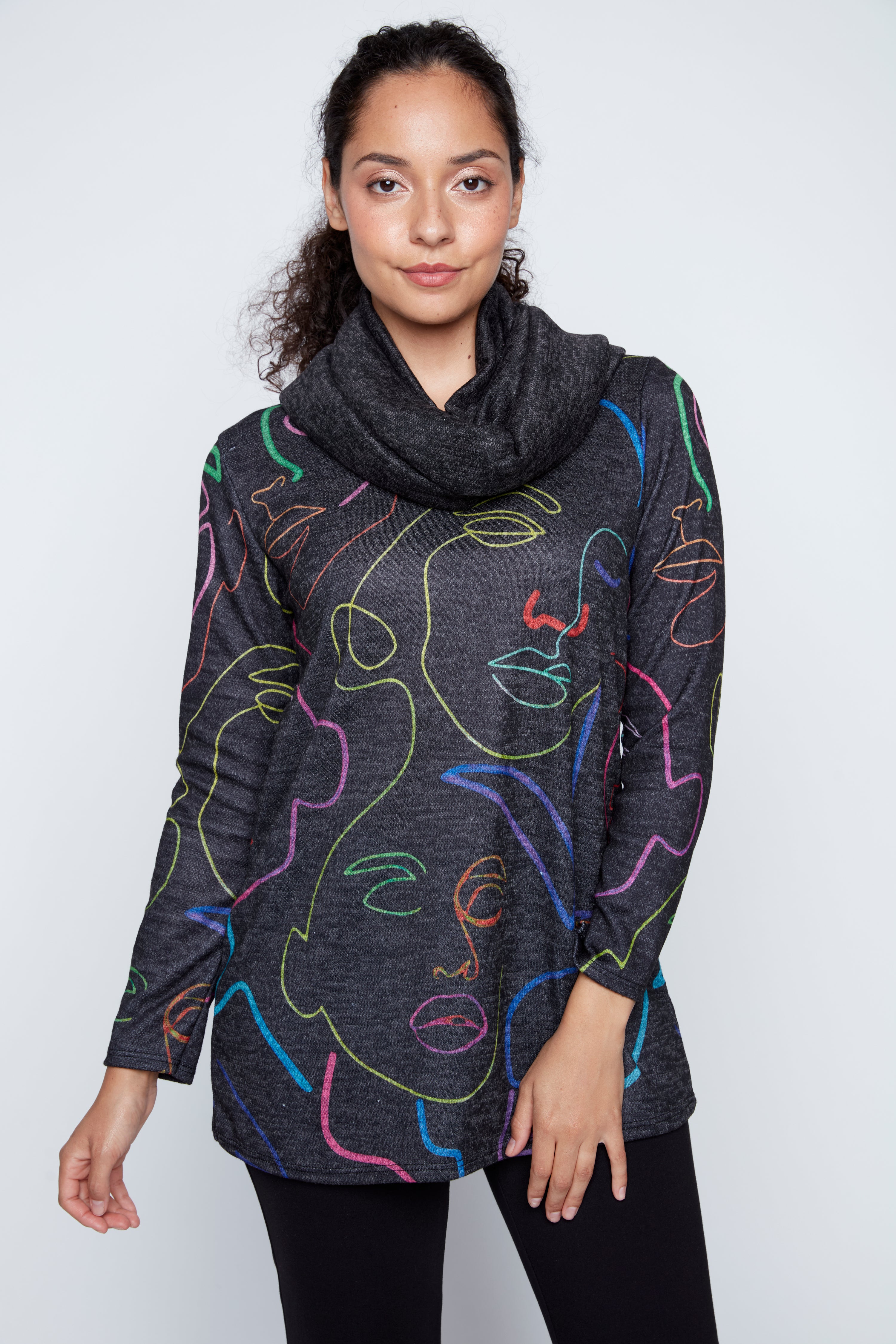 Colorful abstract faces tunic with scarf