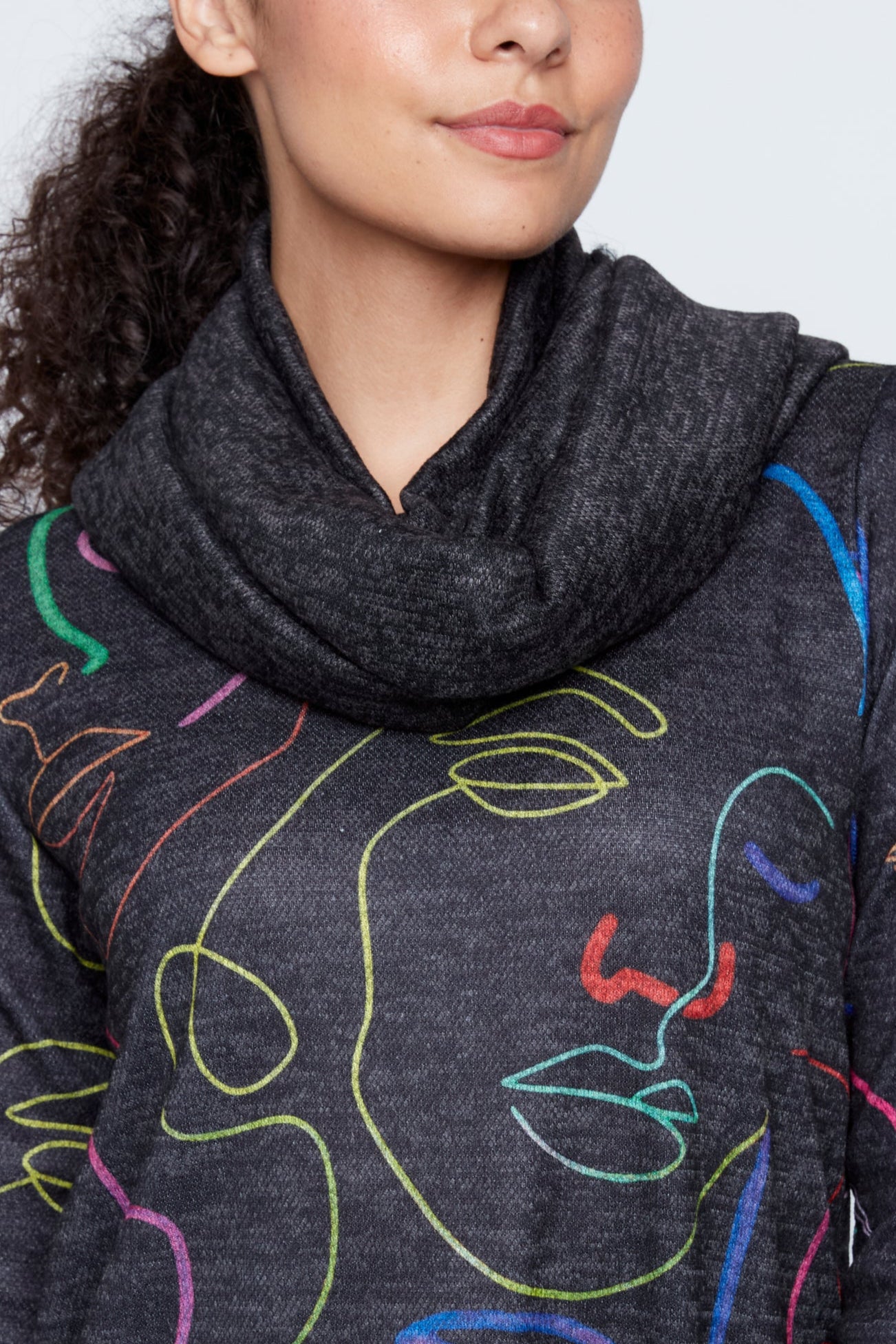 Colorful abstract faces tunic with scarf