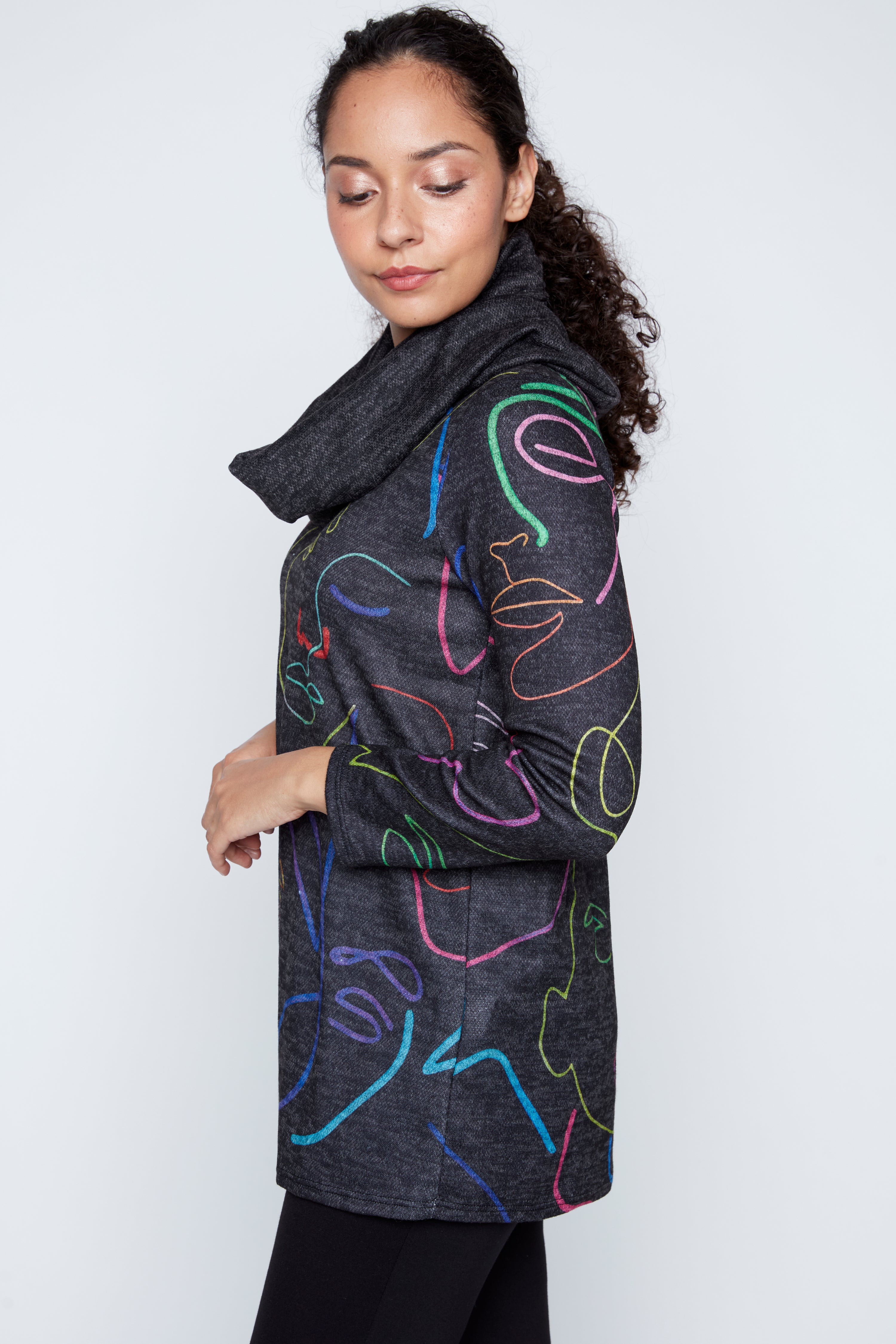 Colorful abstract faces tunic with scarf