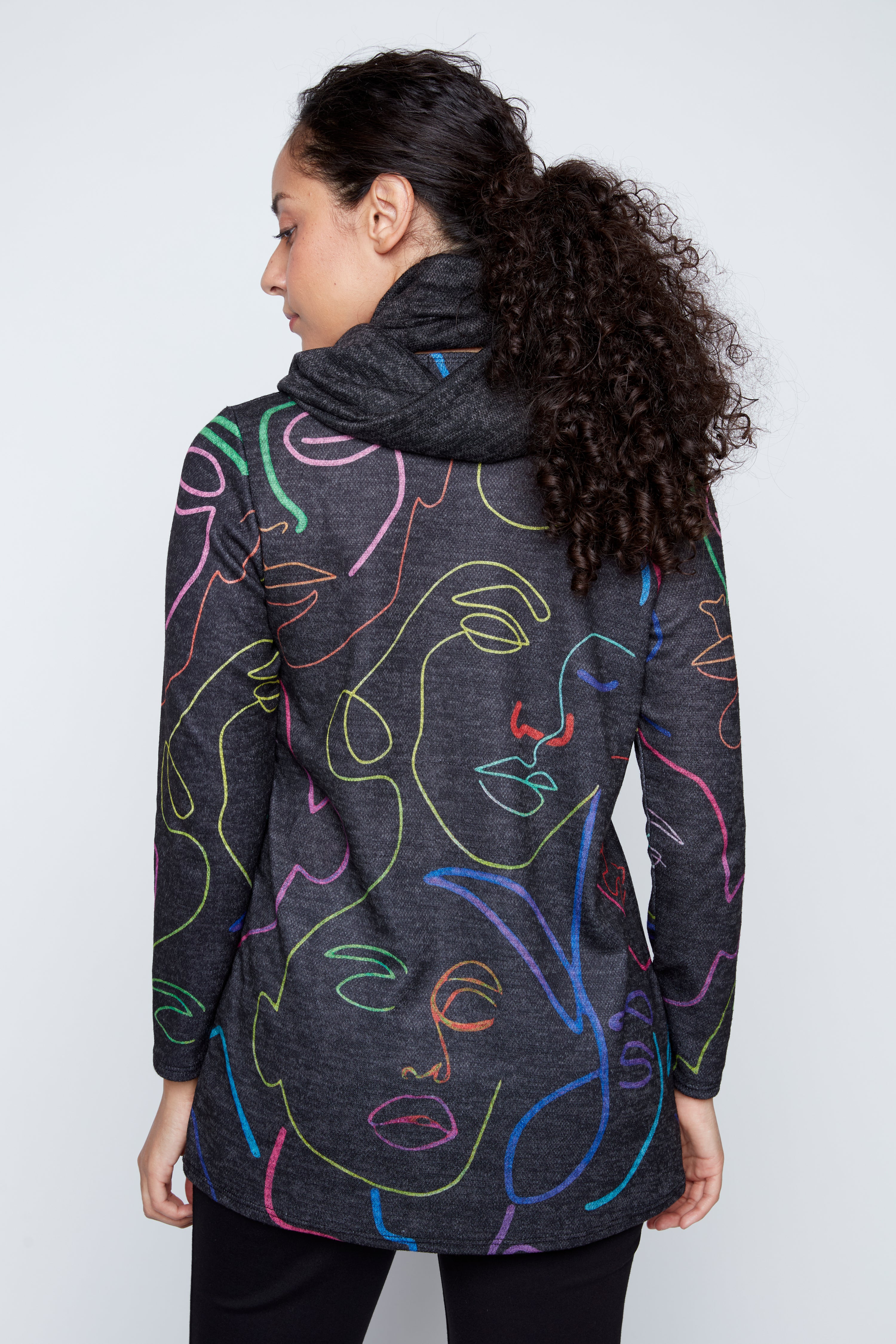 Colorful abstract faces tunic with scarf