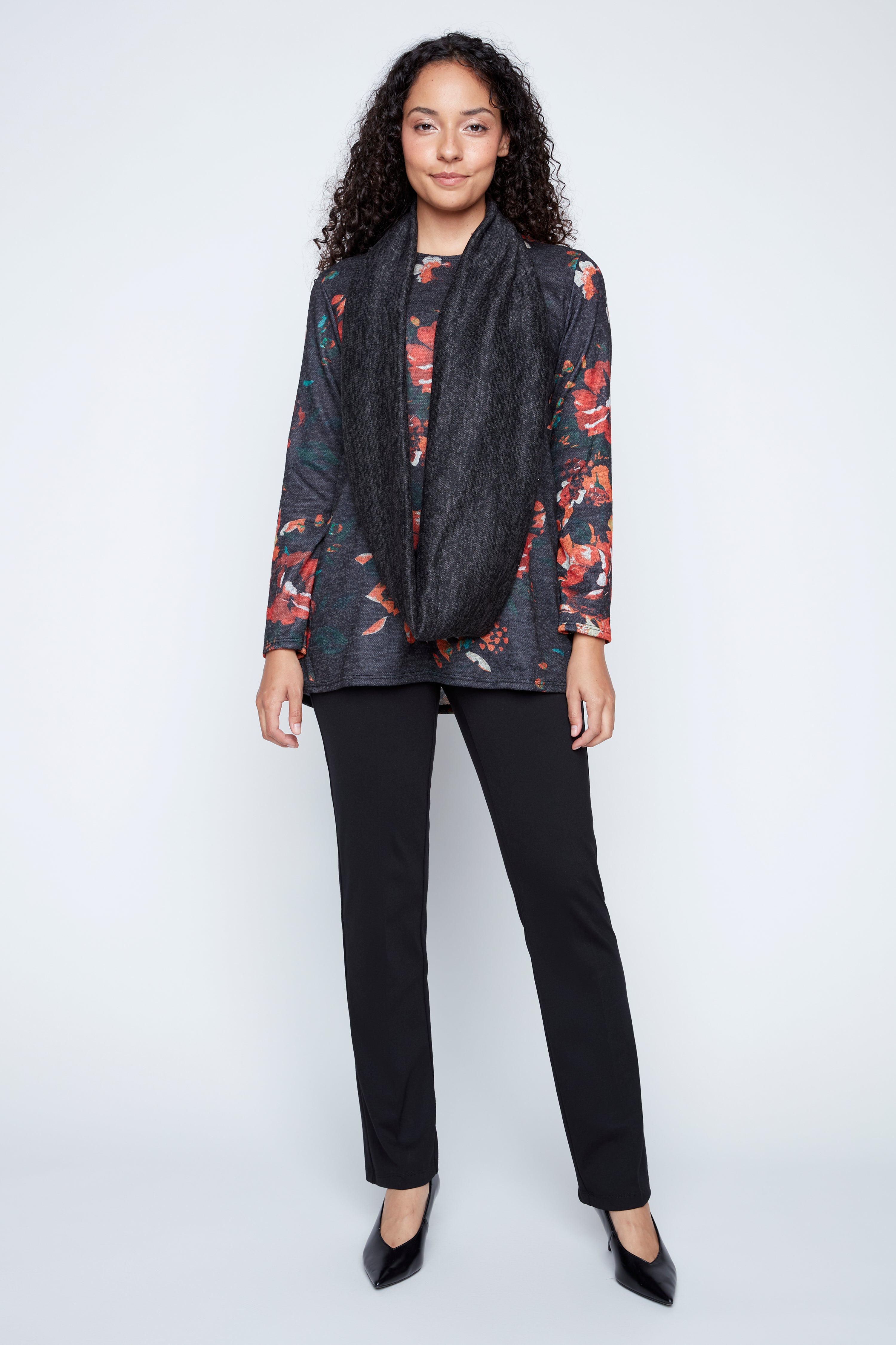 Floral print tunic with scarf