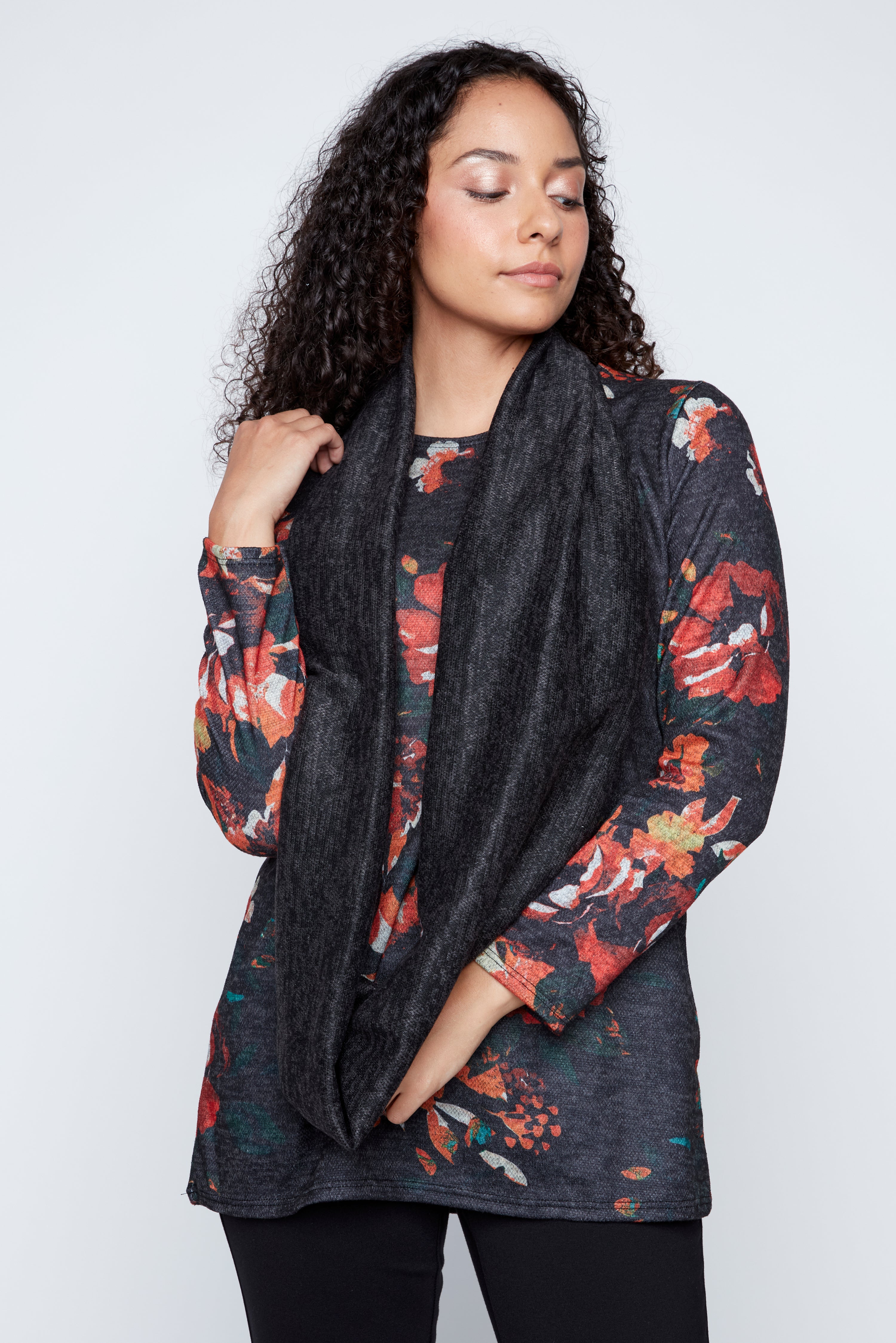 Floral print tunic with scarf