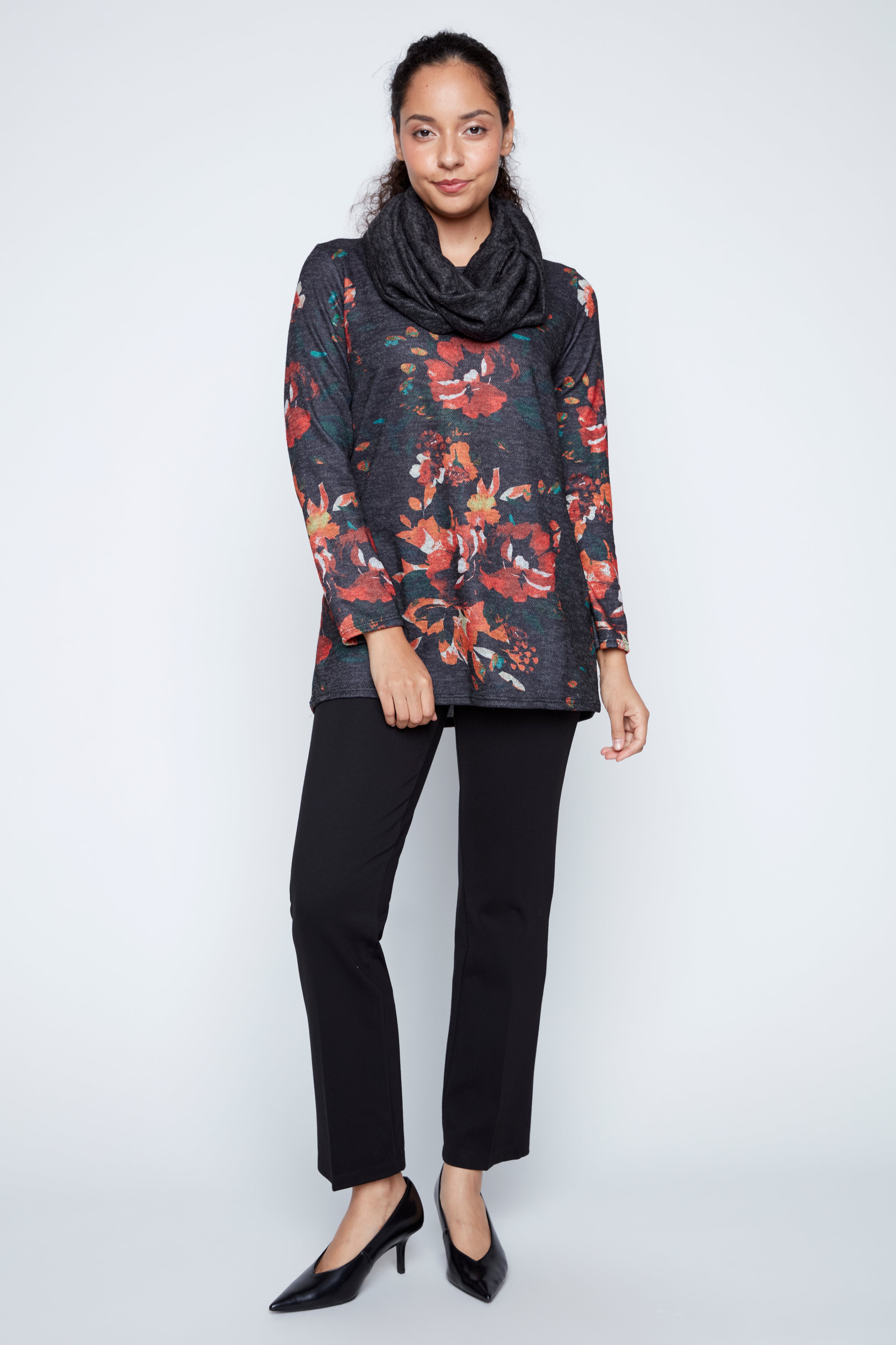 Floral print tunic with scarf