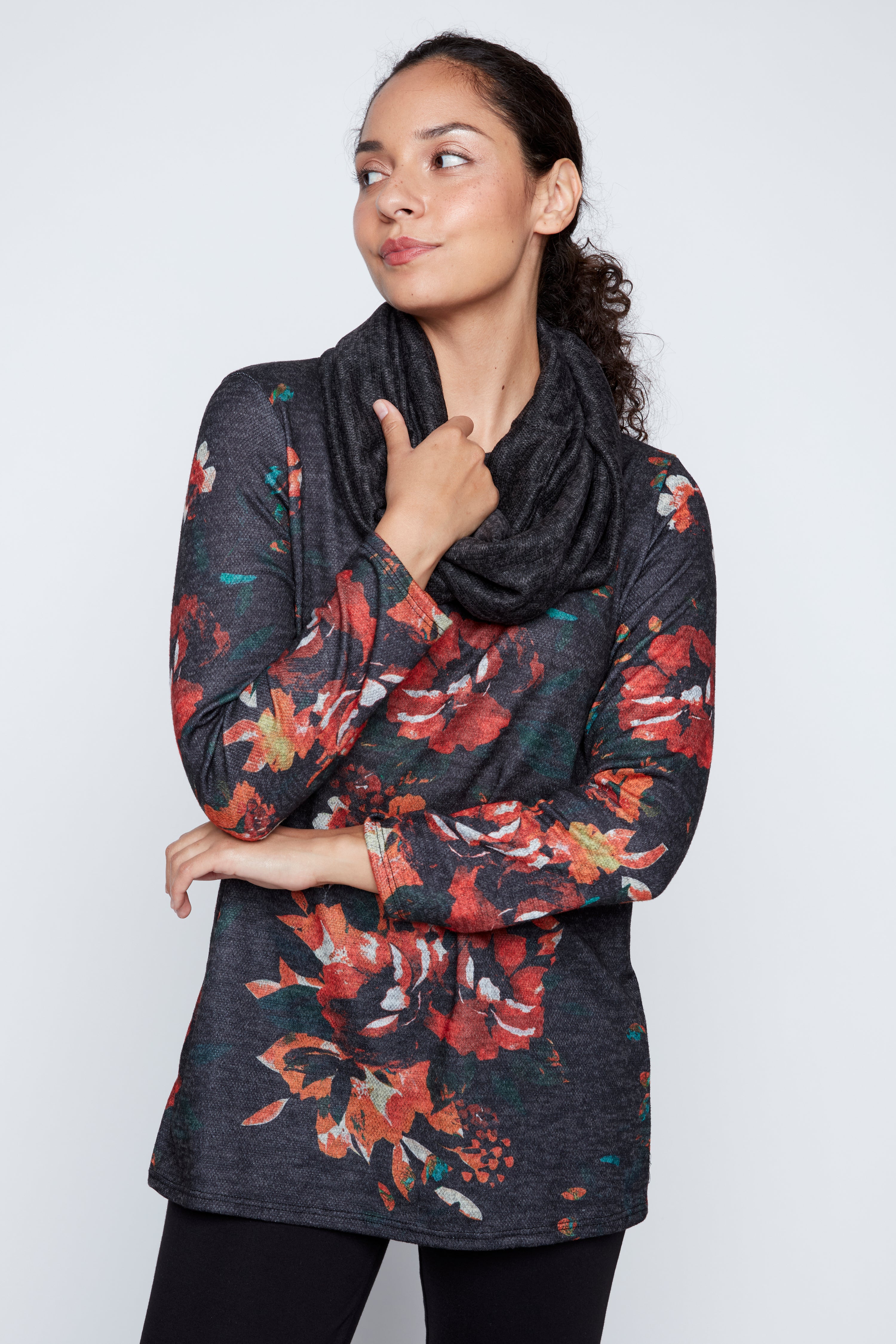 Floral print tunic with scarf